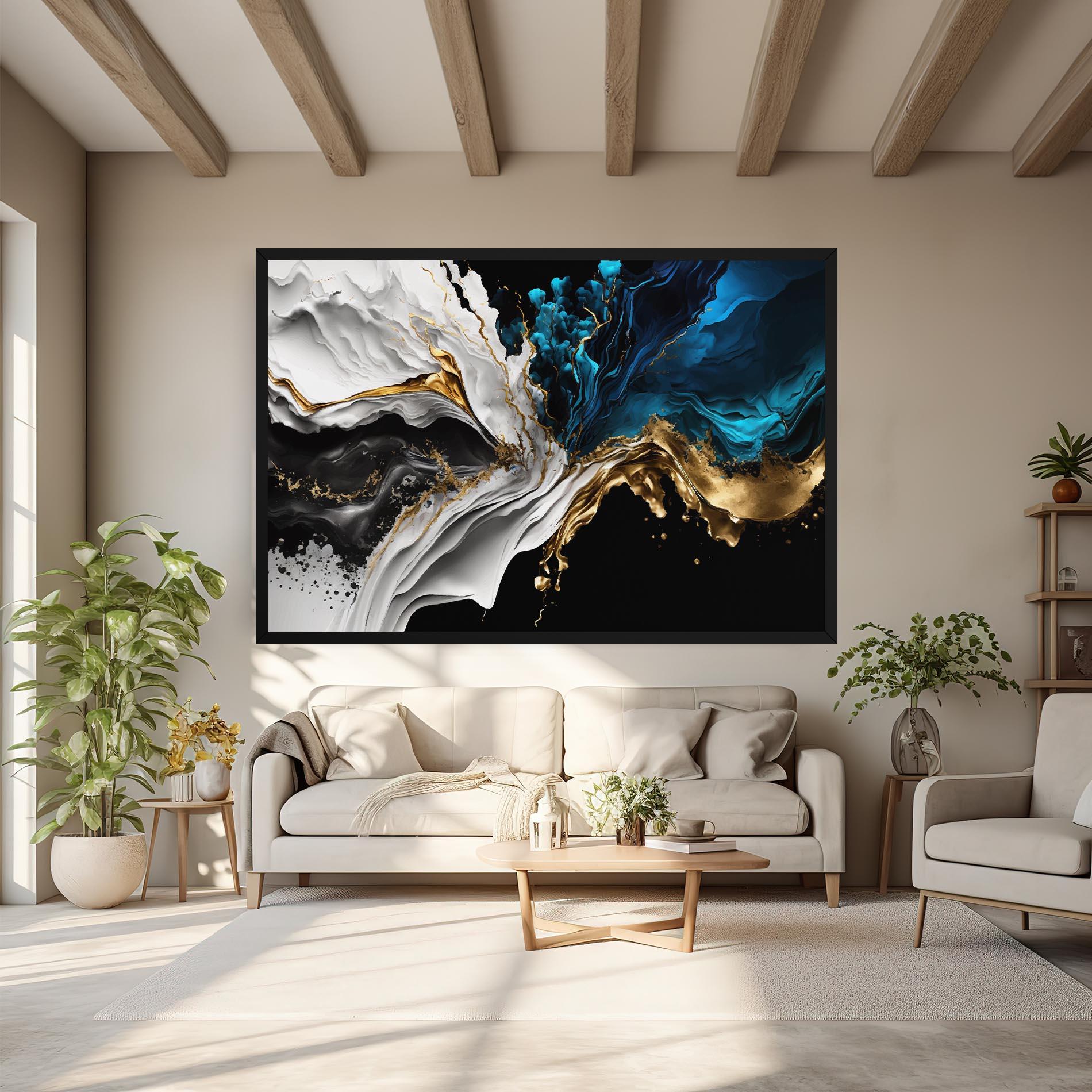 Leinwandbild White Black Wave mockup 6