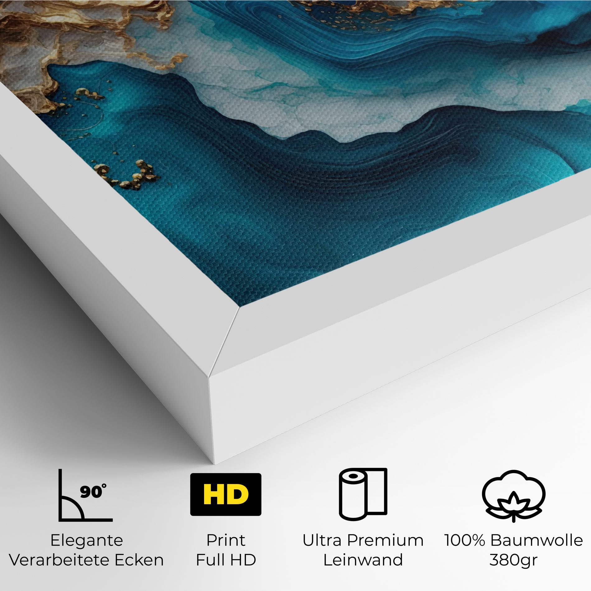 Leinwandbild Gold Blue Art Wave mockup 4