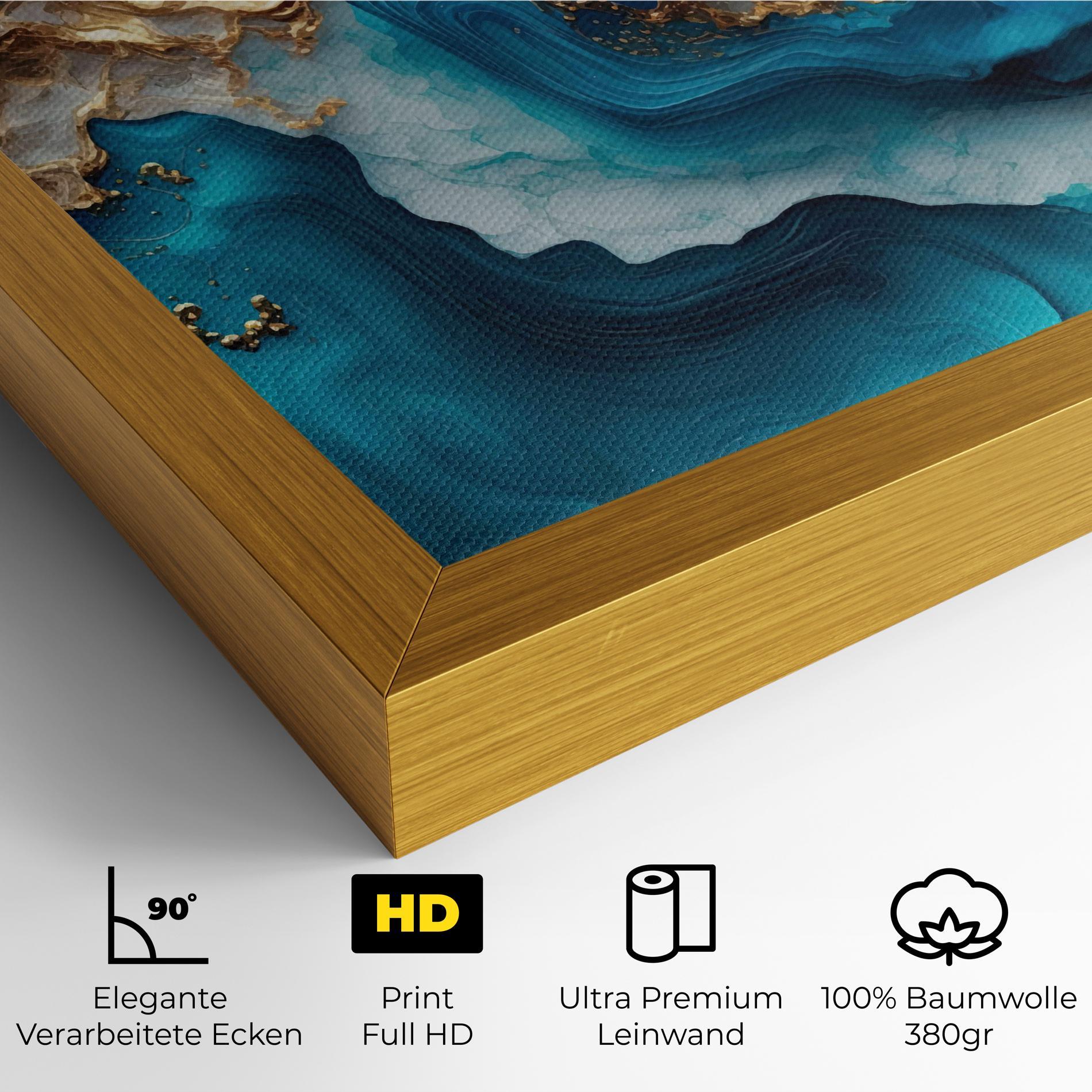 Leinwandbild Gold Blue Art Wave mockup 4