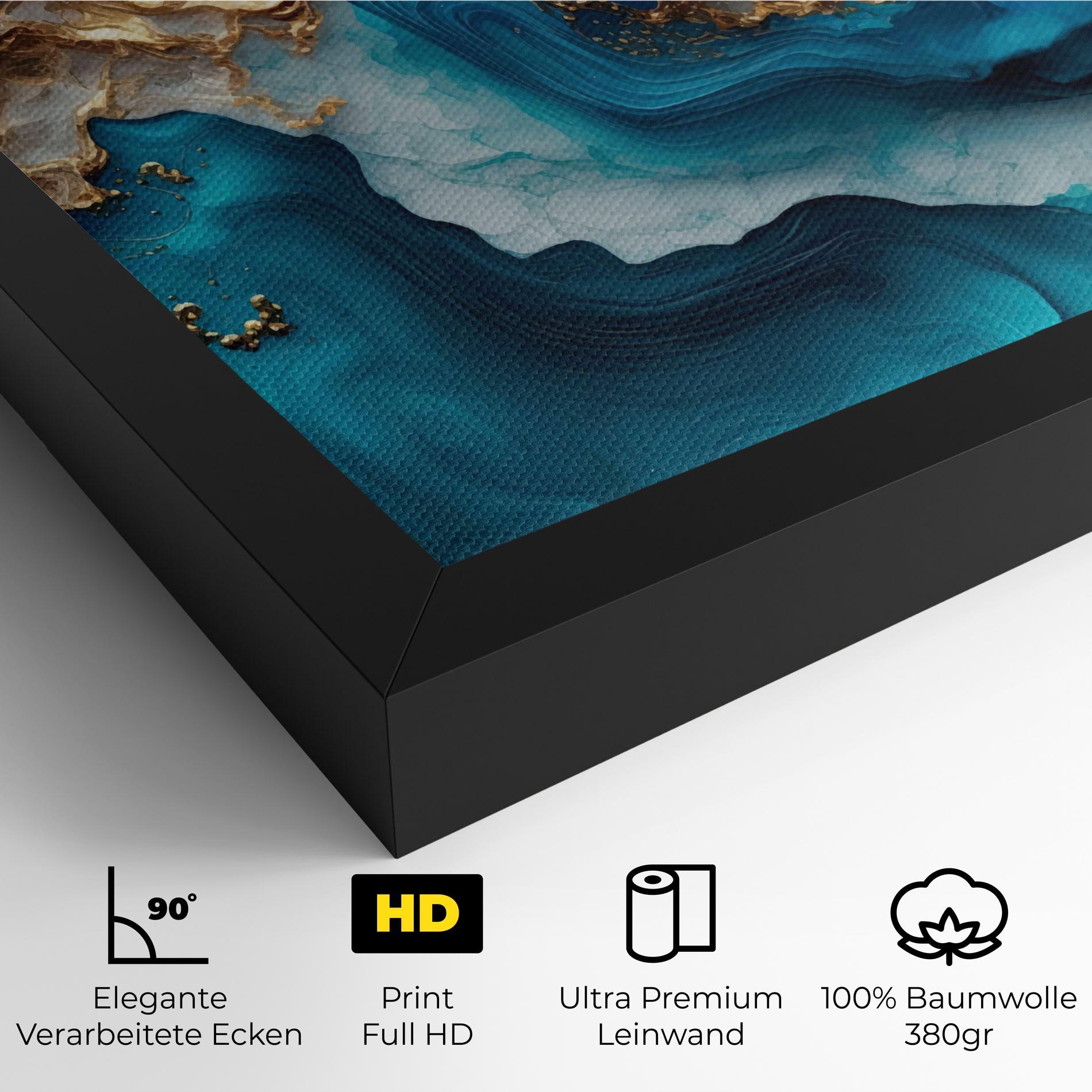 Leinwandbild Gold Blue Art Wave mockup 4