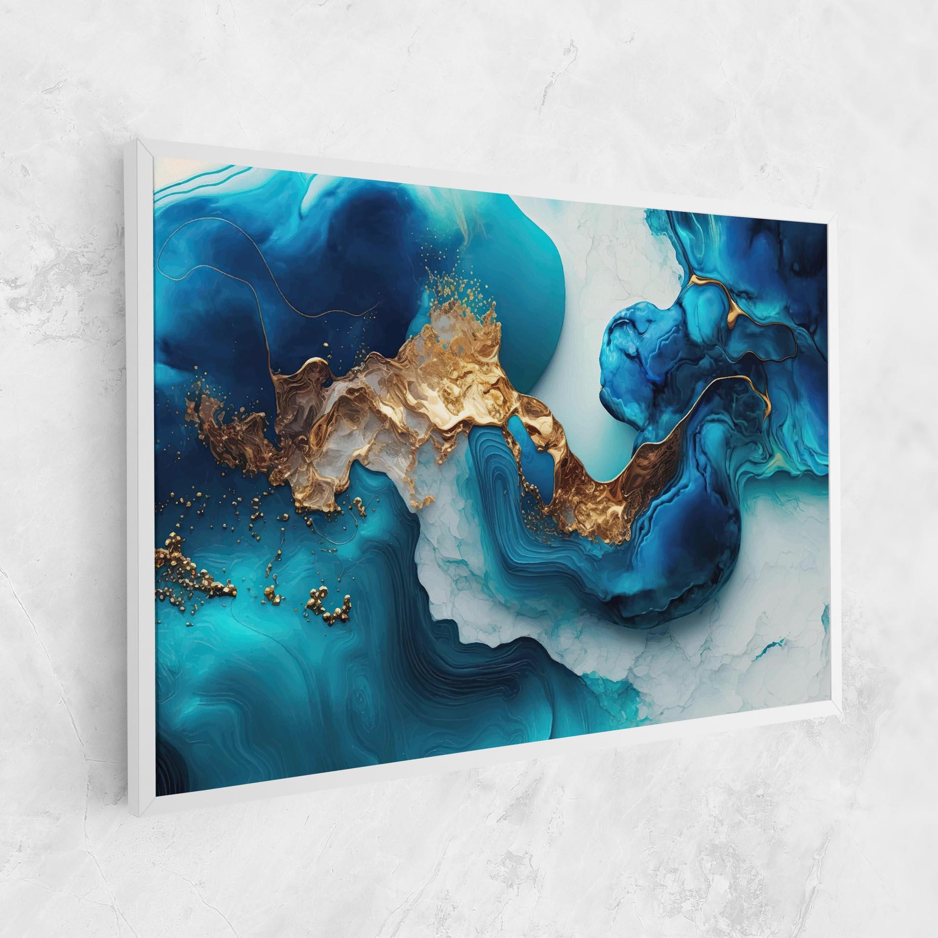 Leinwandbild Gold Blue Art Wave mockup 1