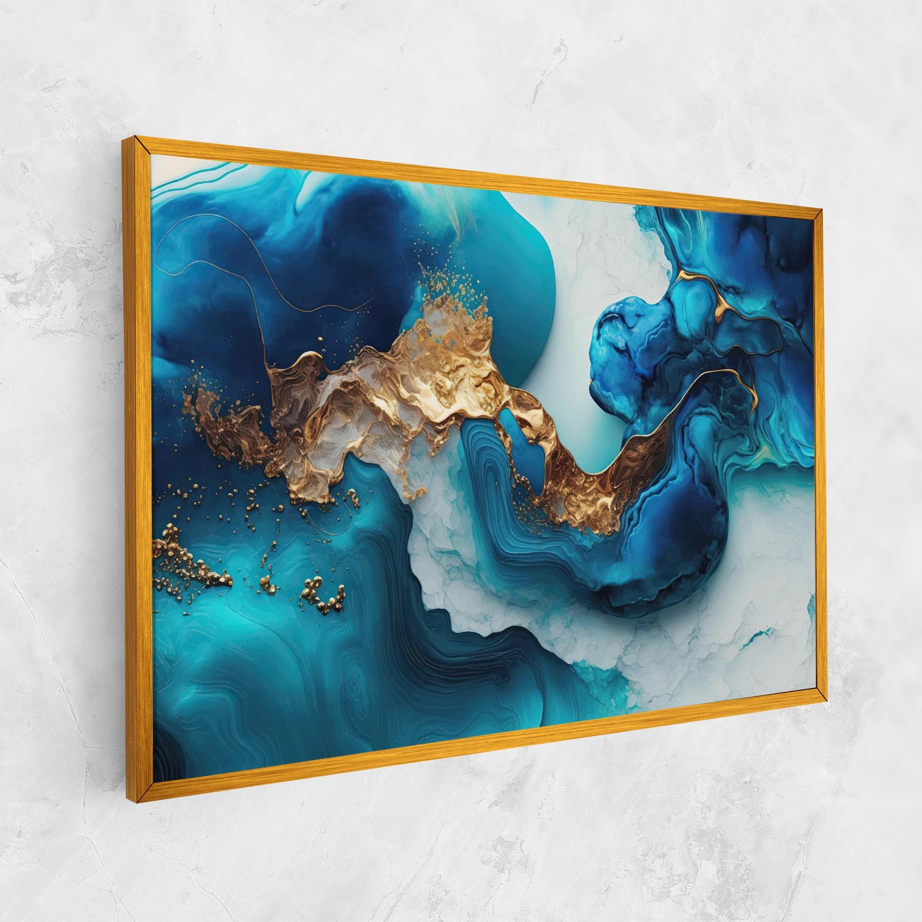 Leinwandbild Gold Blue Art Wave mockup 1