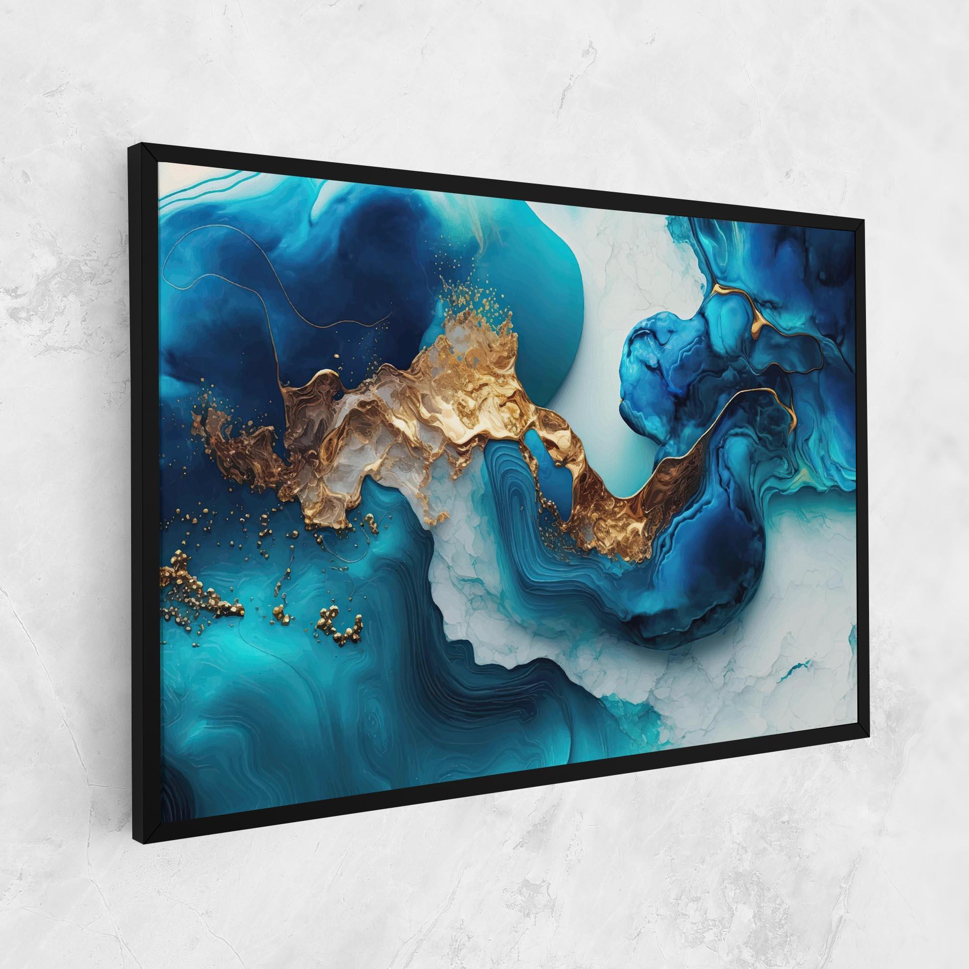 Leinwandbild Gold Blue Art Wave mockup 1