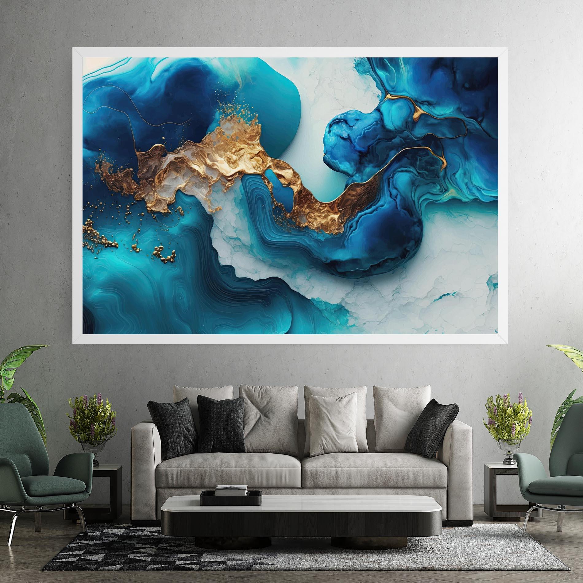 Leinwandbild Gold Blue Art Wave mockup 7