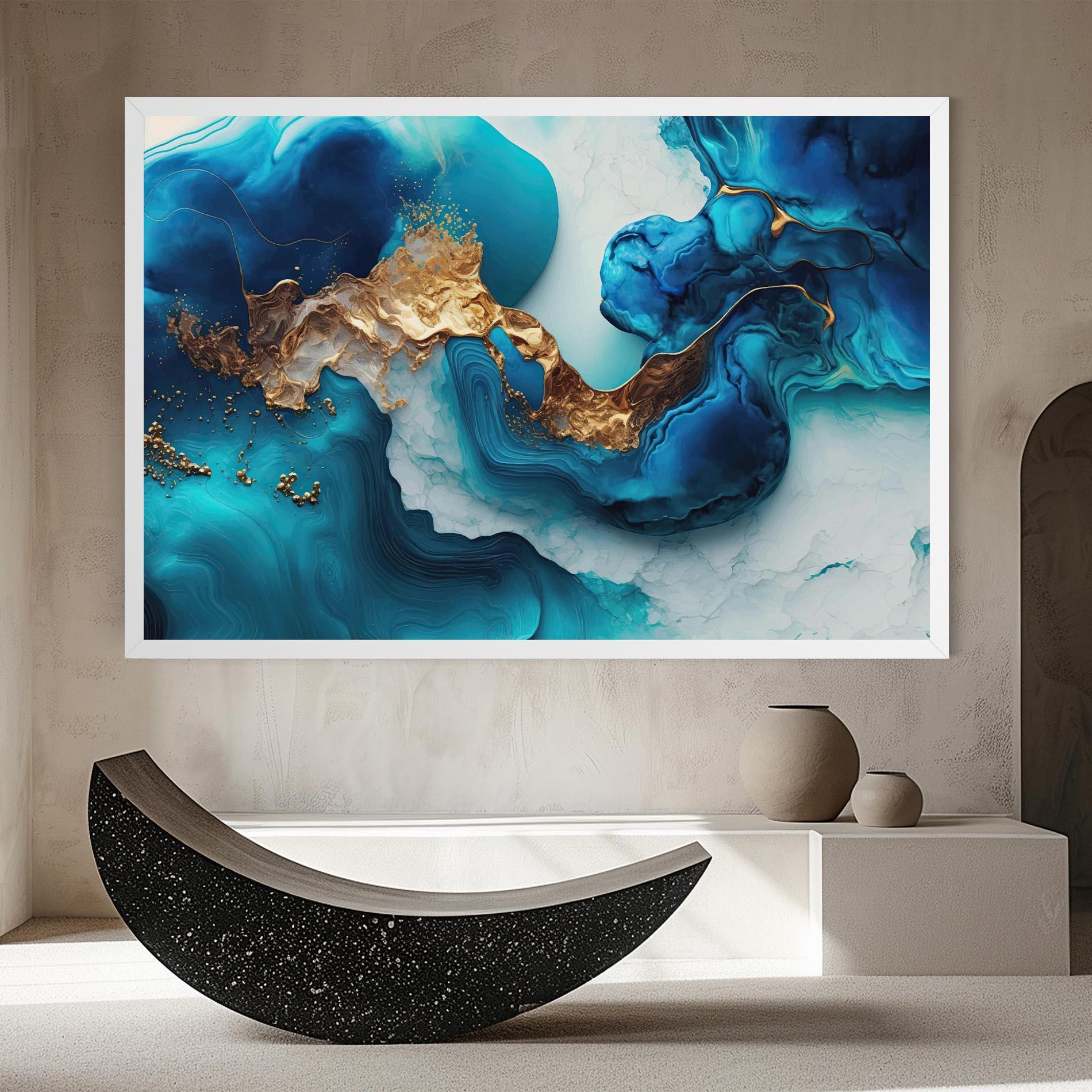 Leinwandbild Gold Blue Art Wave mockup 8