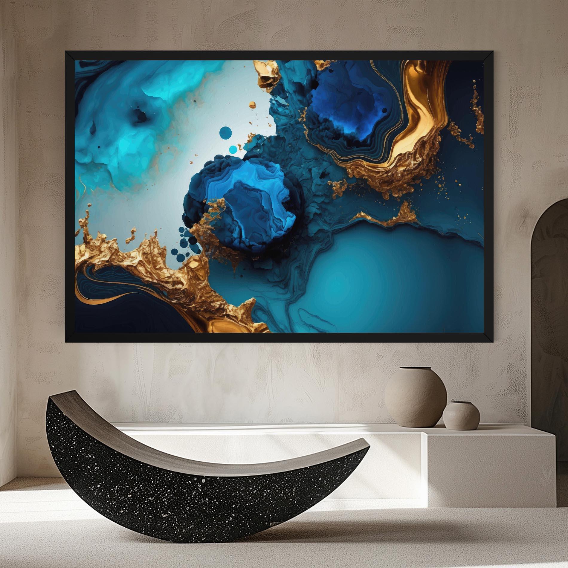 Leinwandbild Blue Gold Wave mockup 8