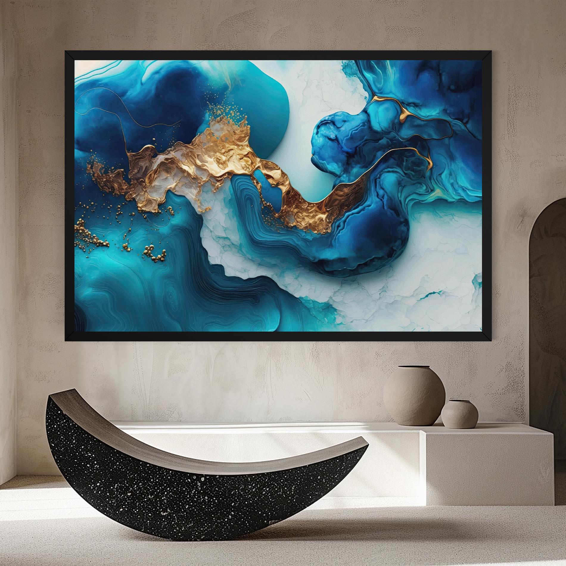 Leinwandbild Gold Blue Art Wave mockup 8