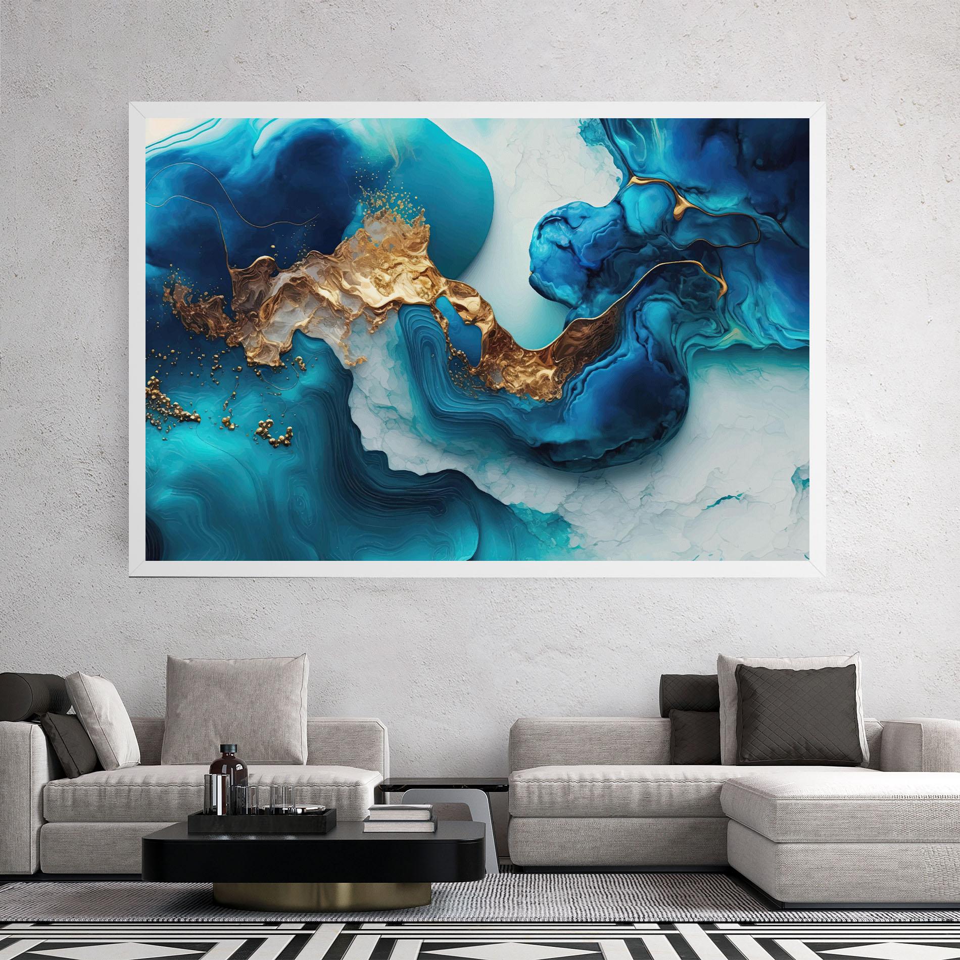 Leinwandbild Gold Blue Art Wave mockup 2