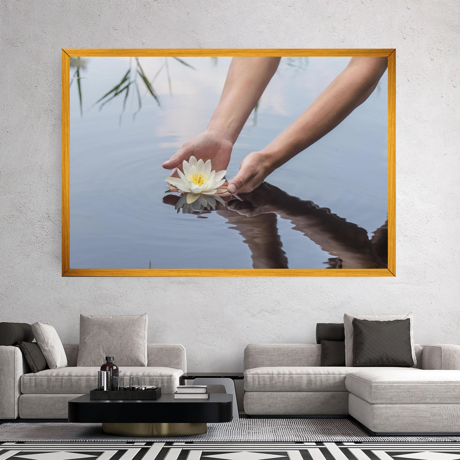 Leinwandbild Holding Lake Flower mockup 2