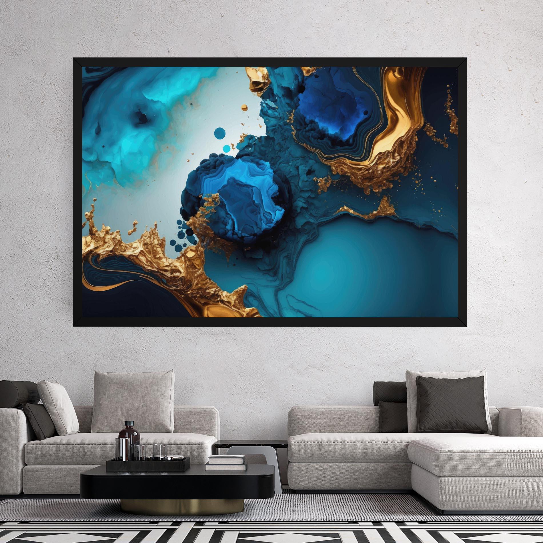 Leinwandbild Blue Gold Wave mockup 2