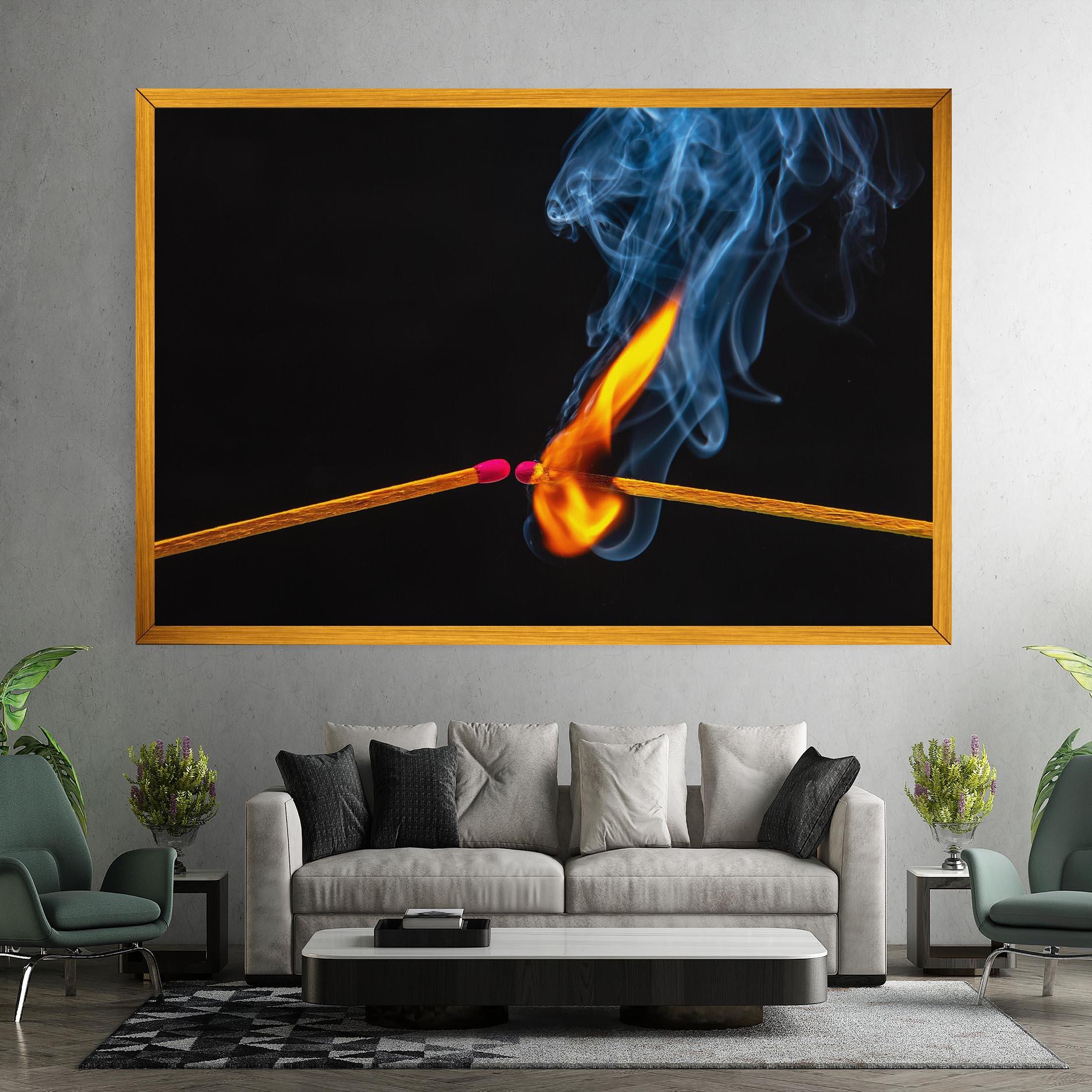 Leinwandbild Burning Smoking Match mockup 7
