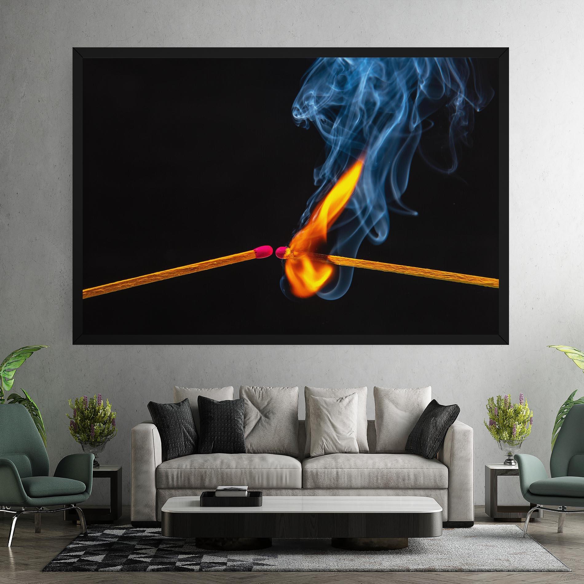 Leinwandbild Burning Smoking Match mockup 7
