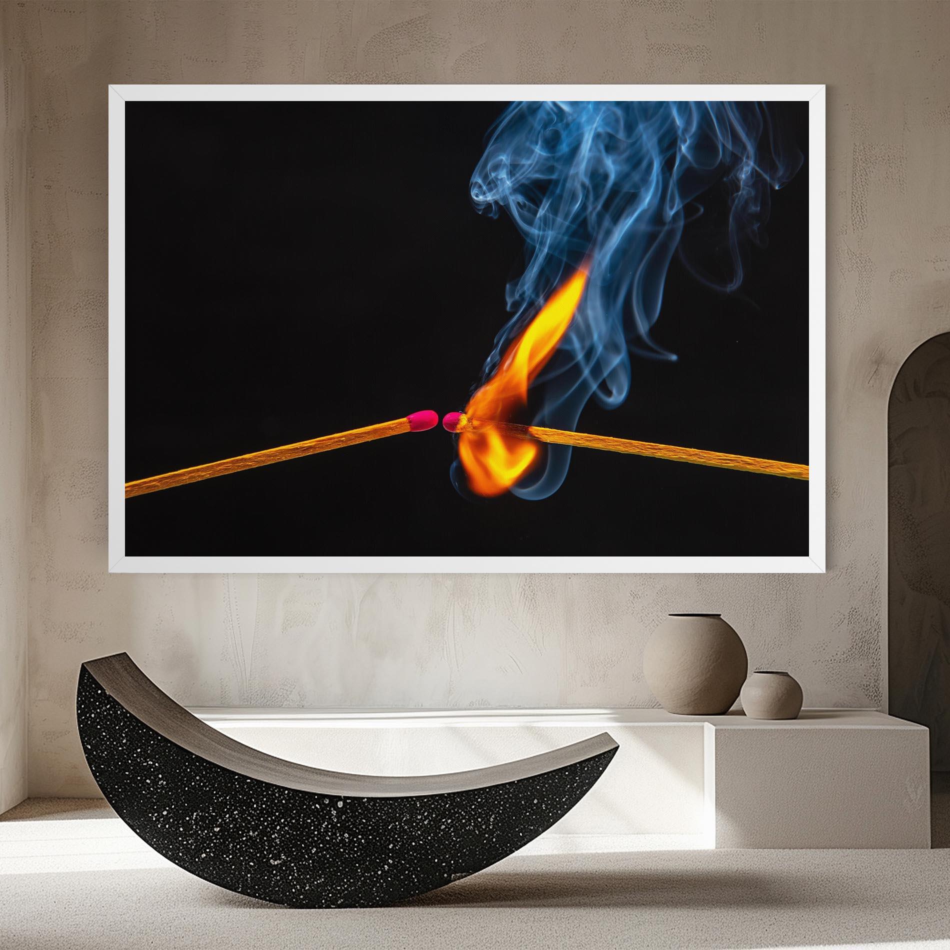 Leinwandbild Burning Smoking Match mockup 8