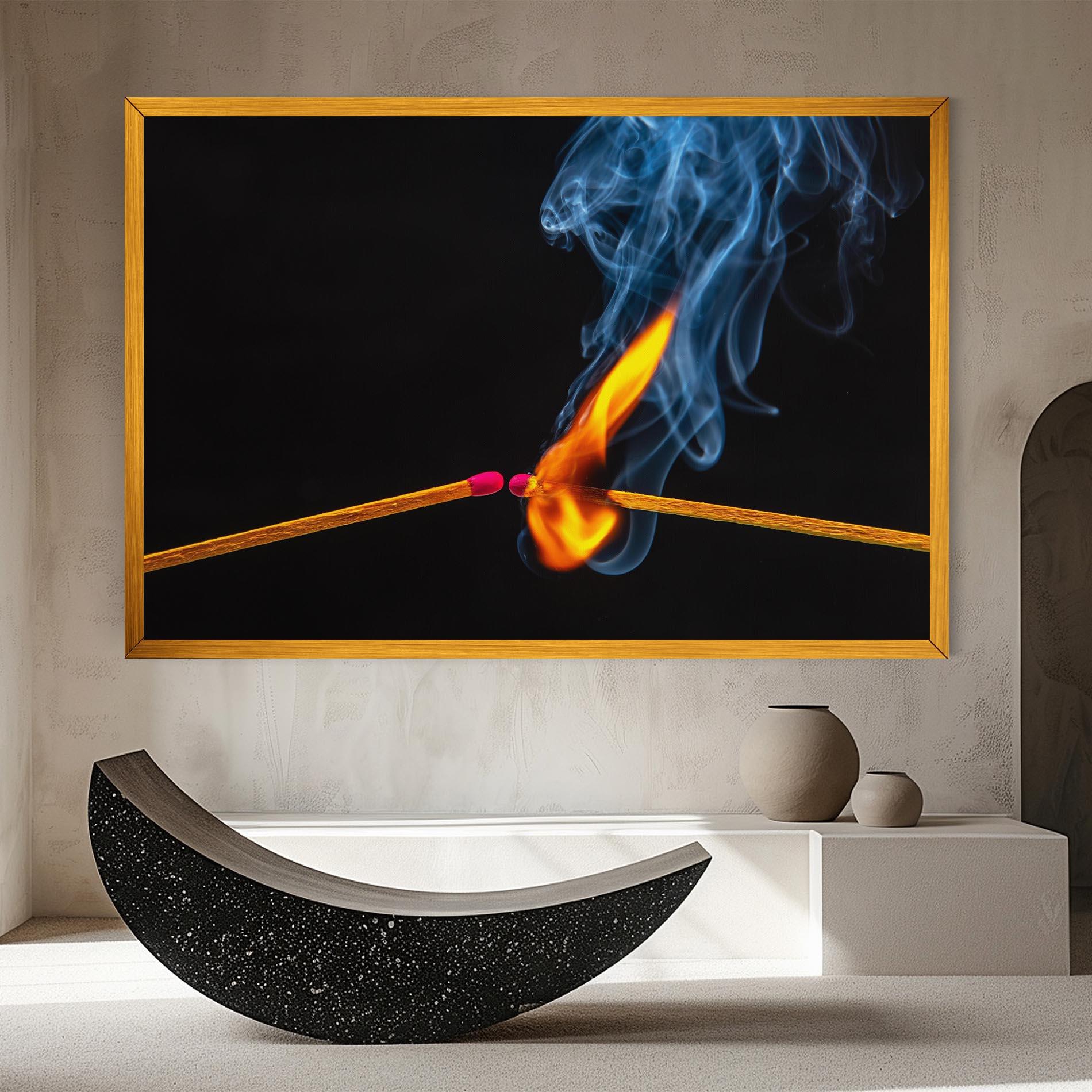 Leinwandbild Burning Smoking Match mockup 8