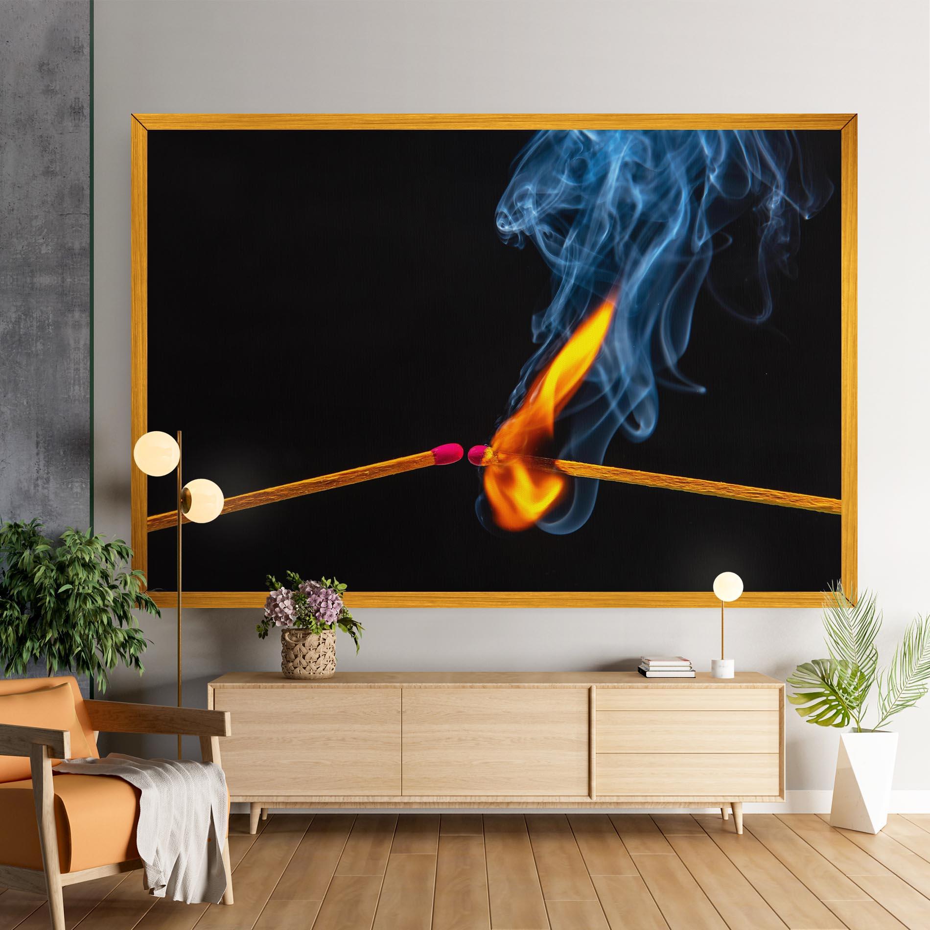 Leinwandbild Burning Smoking Match mockup 9