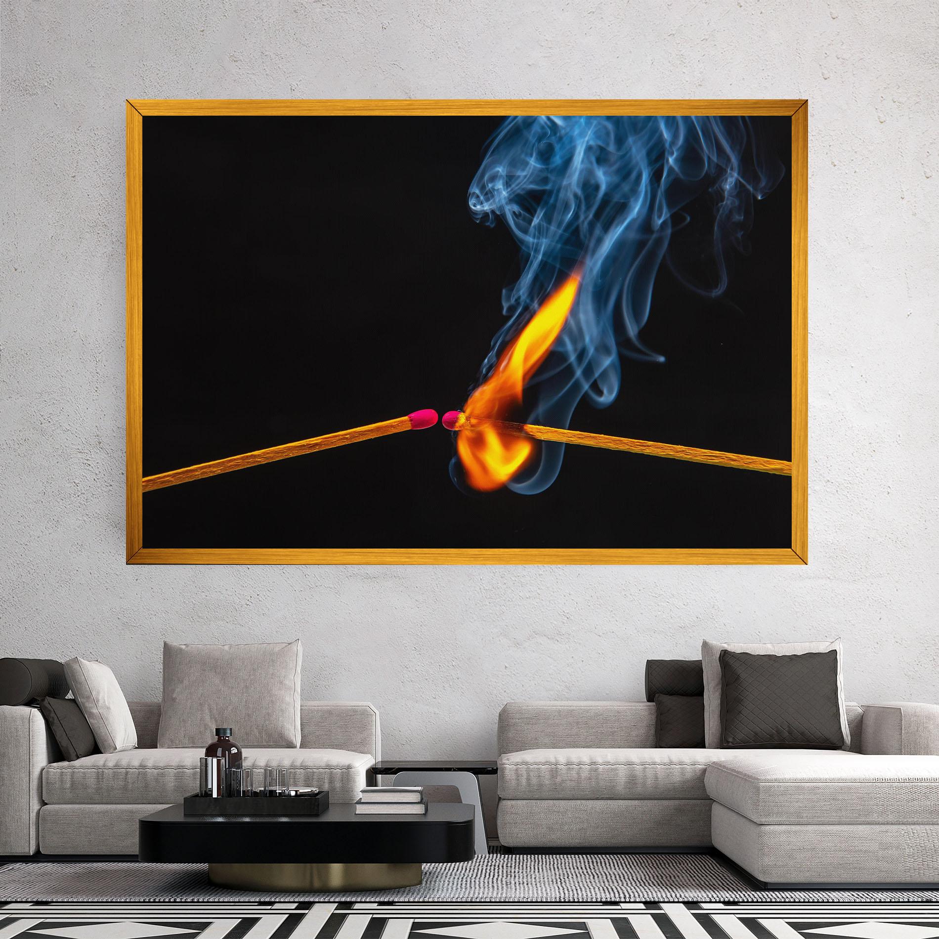 Leinwandbild Burning Smoking Match mockup 2