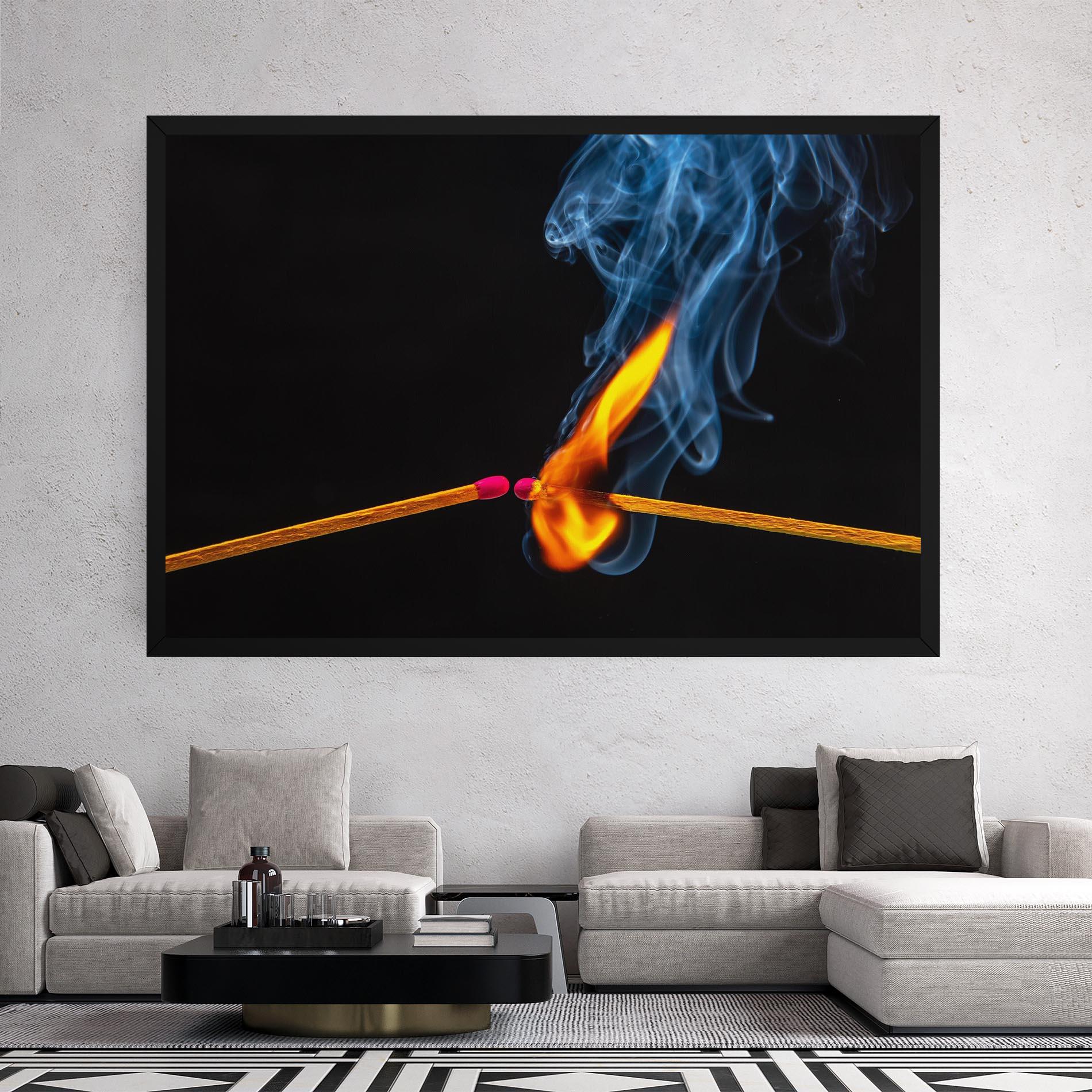 Leinwandbild Burning Smoking Match mockup 2
