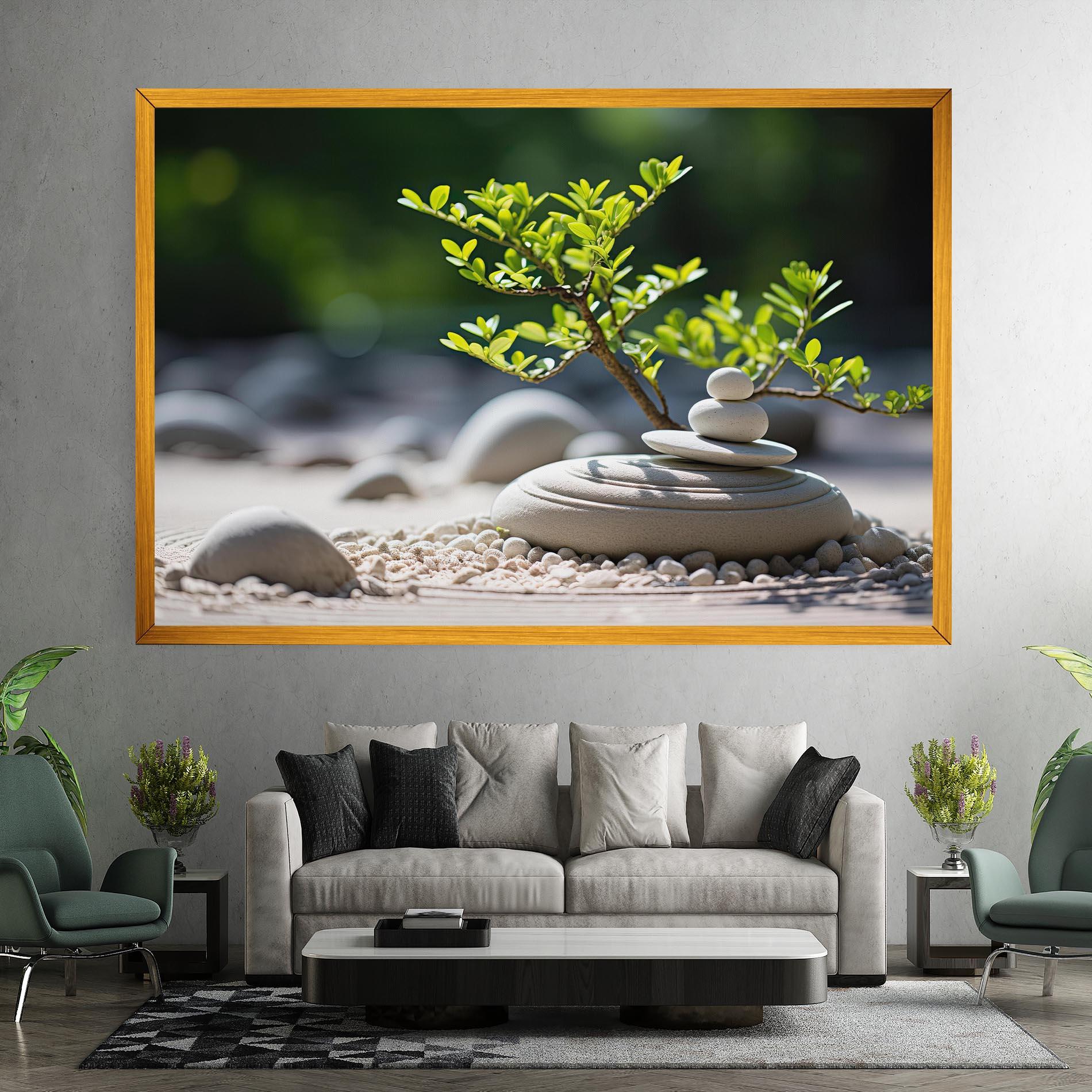 Leinwandbild White Pebbles Plants mockup 7