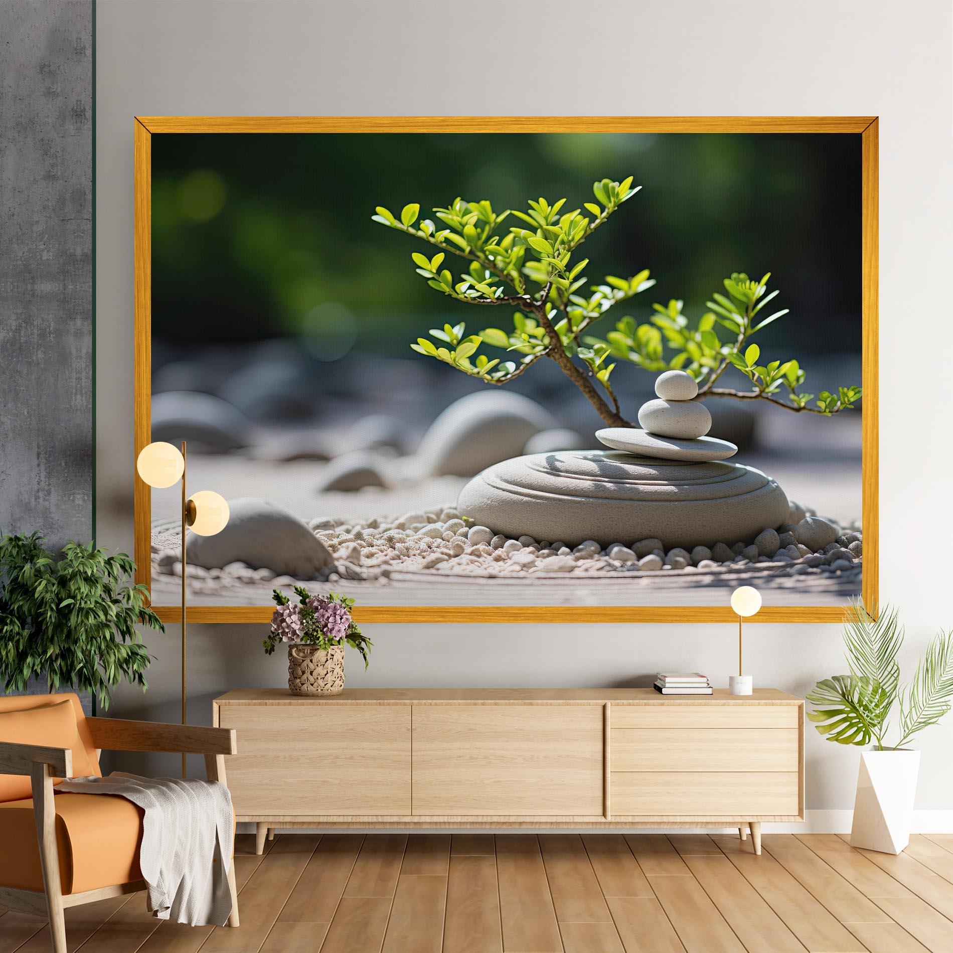 Leinwandbild White Pebbles Plants mockup 9