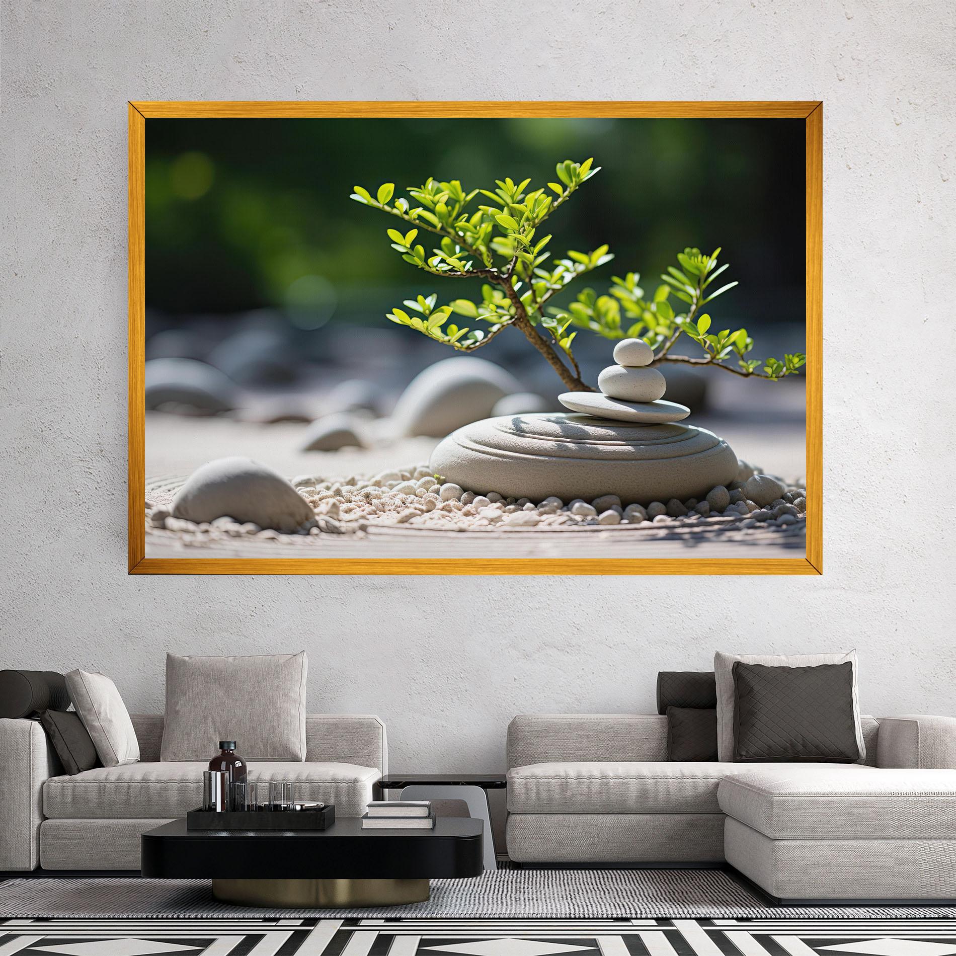 Leinwandbild White Pebbles Plants mockup 2