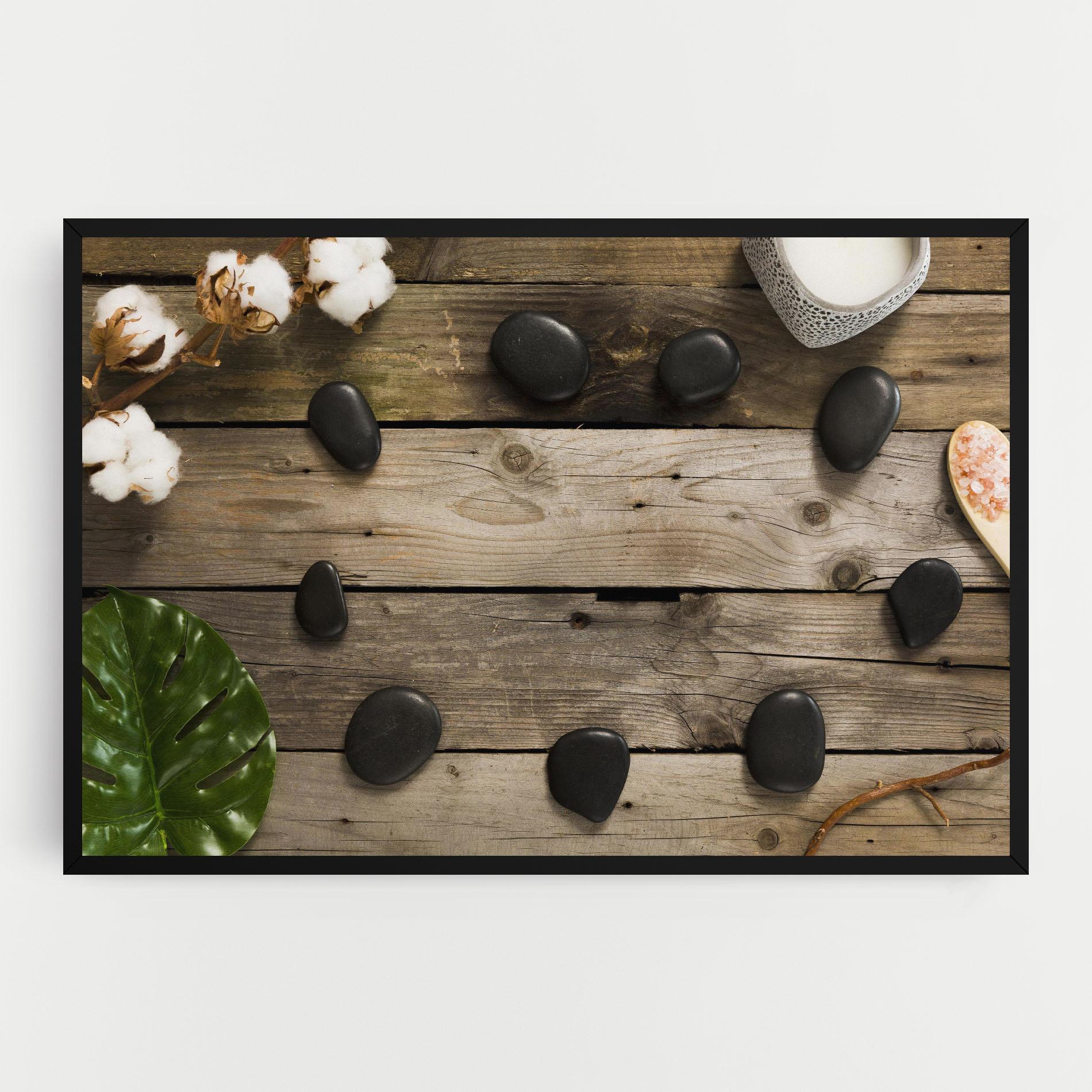 Leinwandbild Cotton Flowers Stones mockup 0