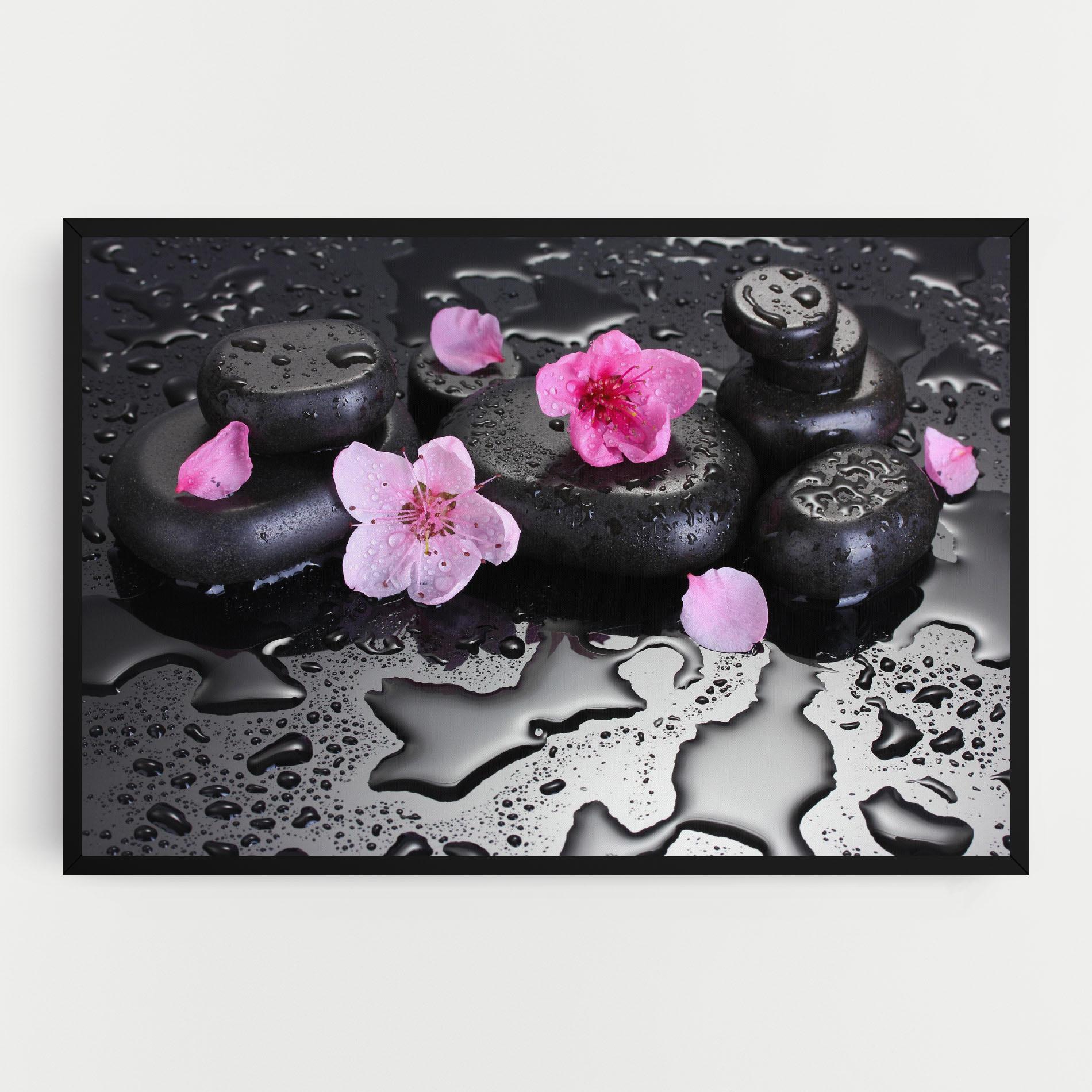 Leinwandbild Pink Flowers Stones mockup 0