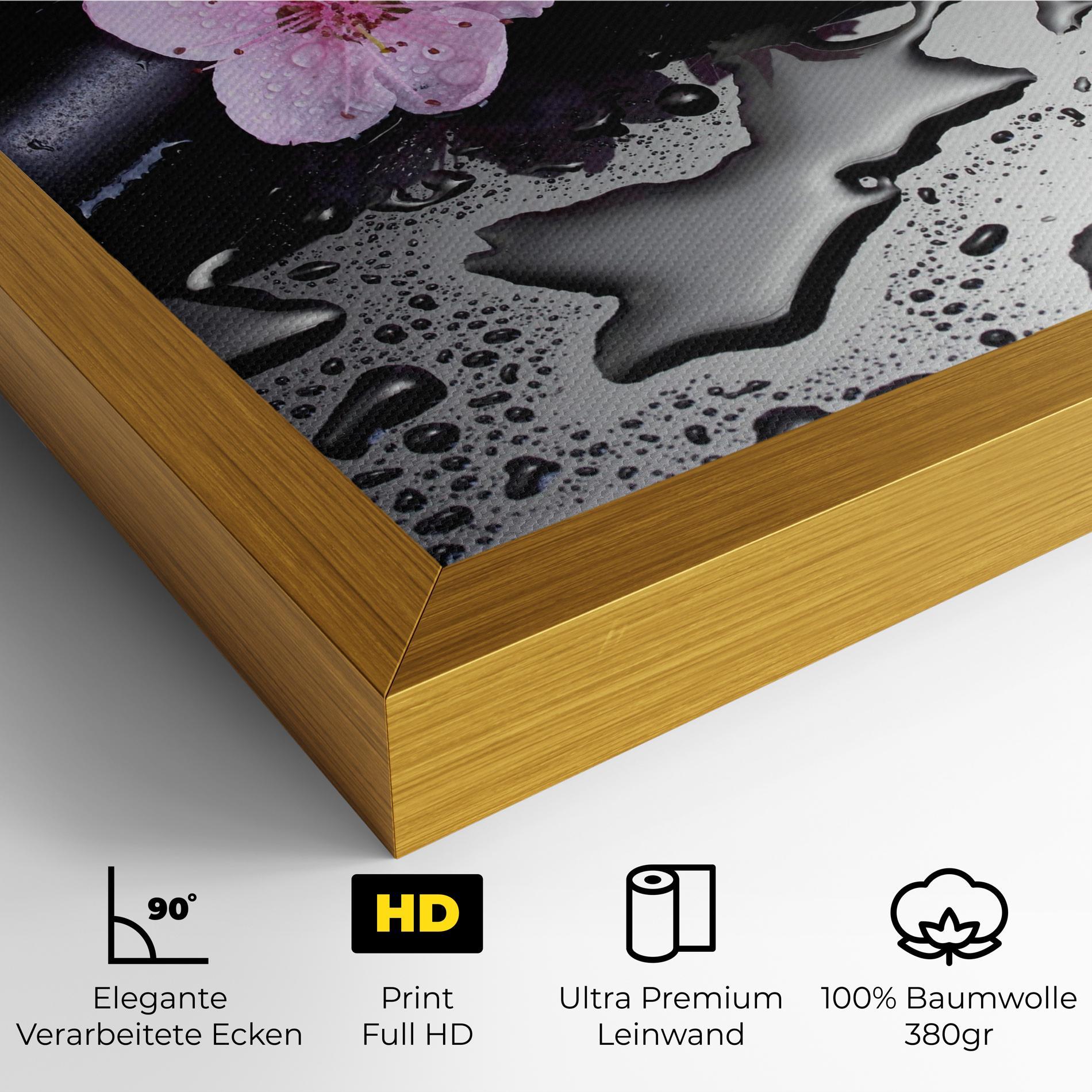 Leinwandbild Pink Flowers Stones mockup 4