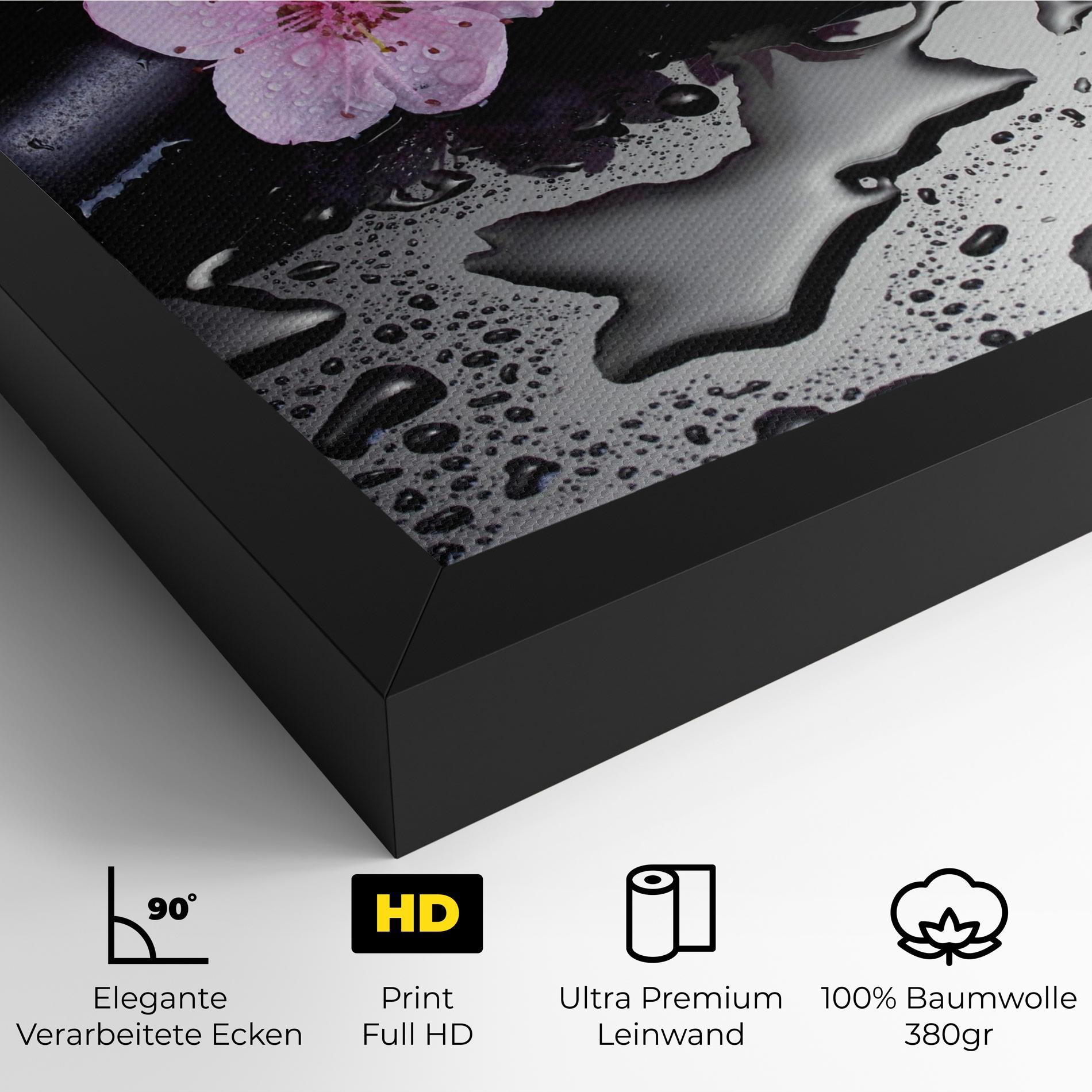 Leinwandbild Pink Flowers Stones mockup 4