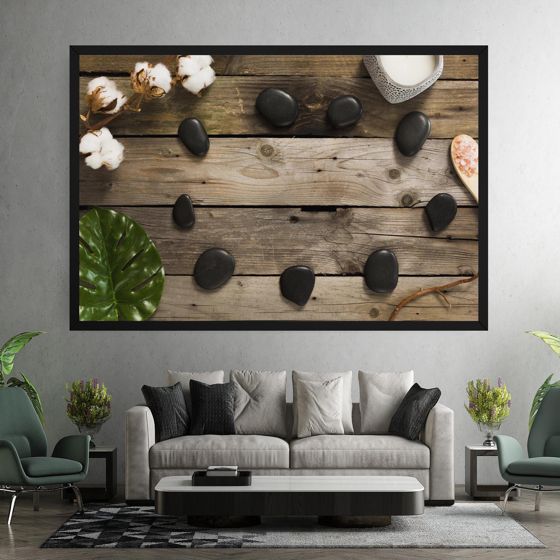 Leinwandbild Cotton Flowers Stones mockup 7