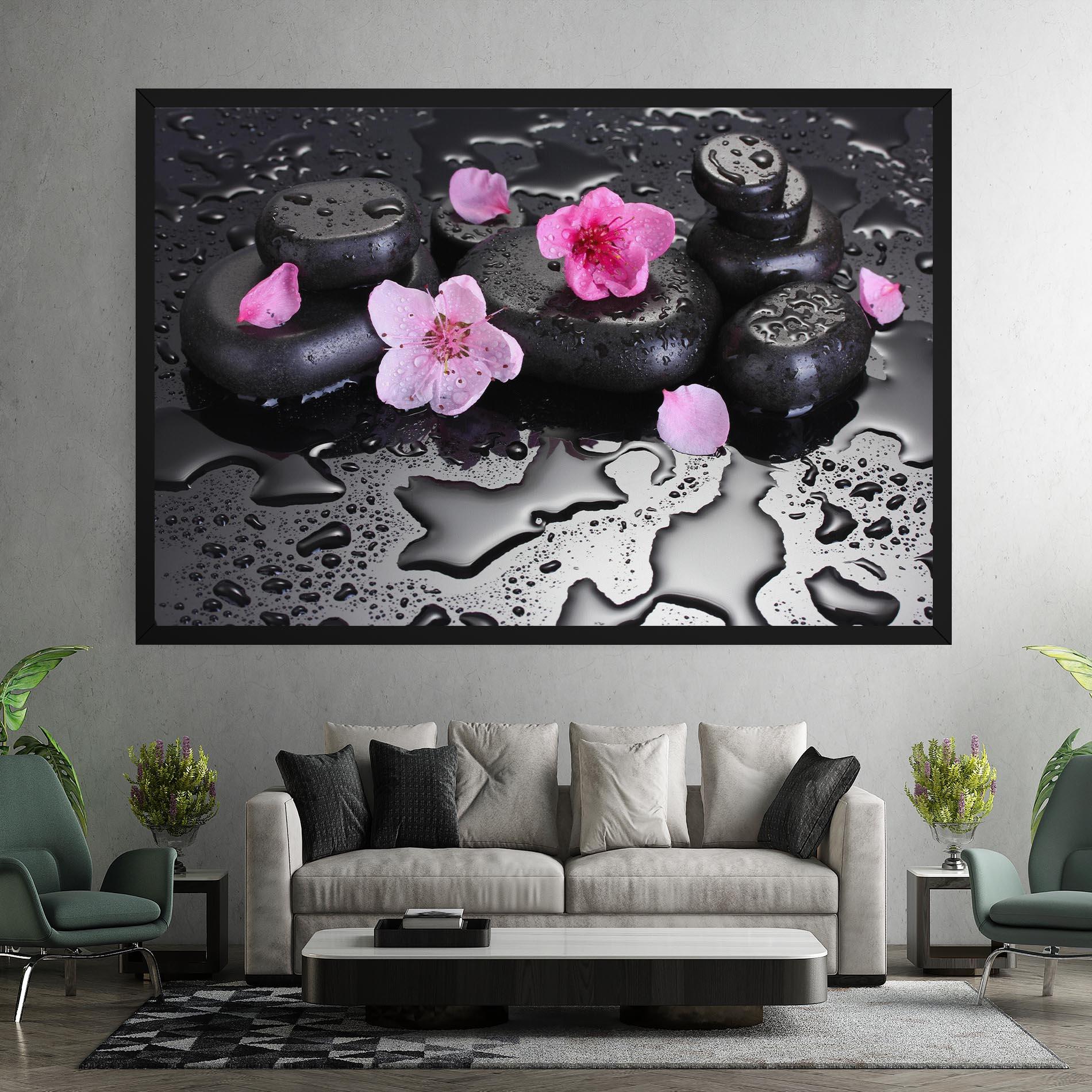 Leinwandbild Pink Flowers Stones mockup 7