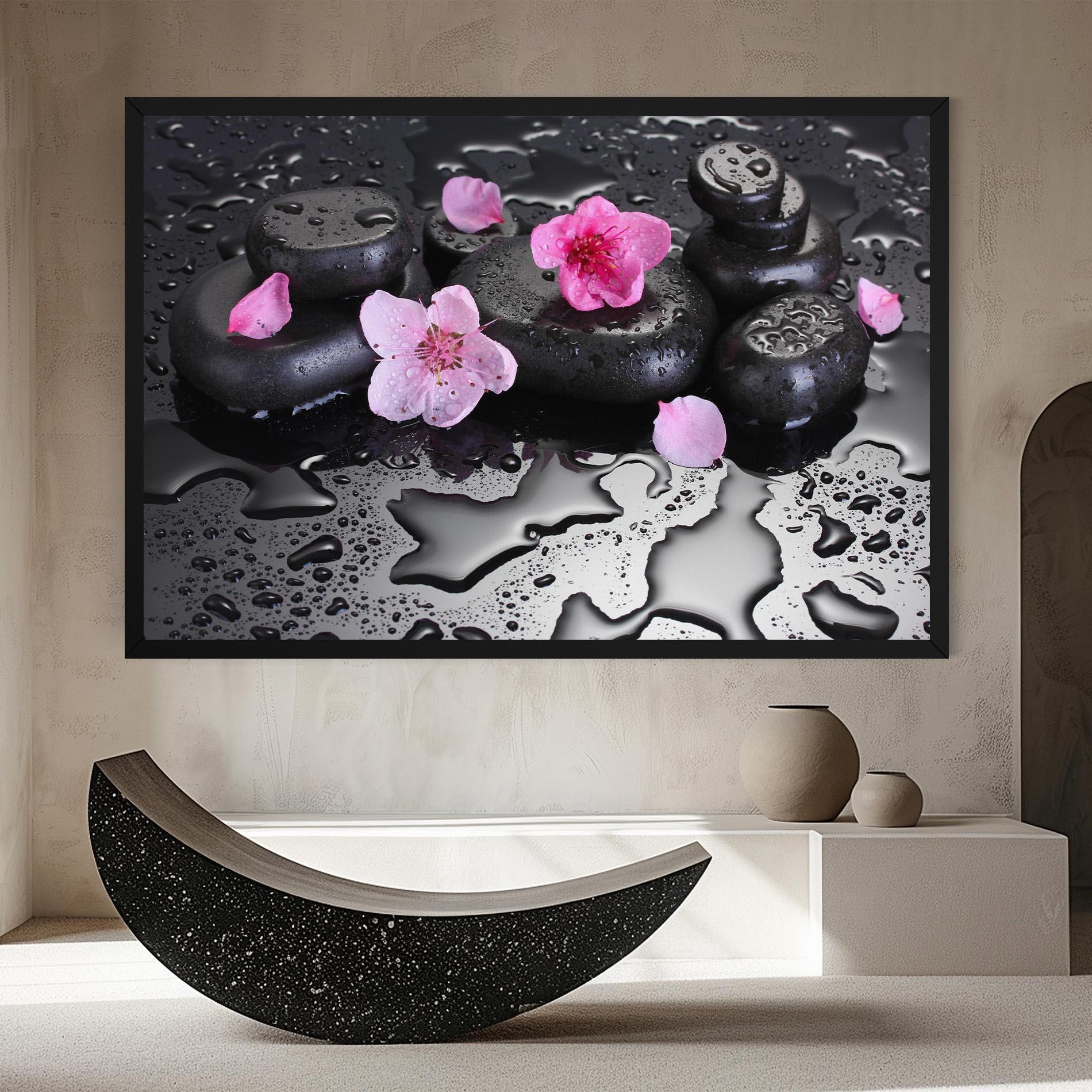 Leinwandbild Pink Flowers Stones mockup 8