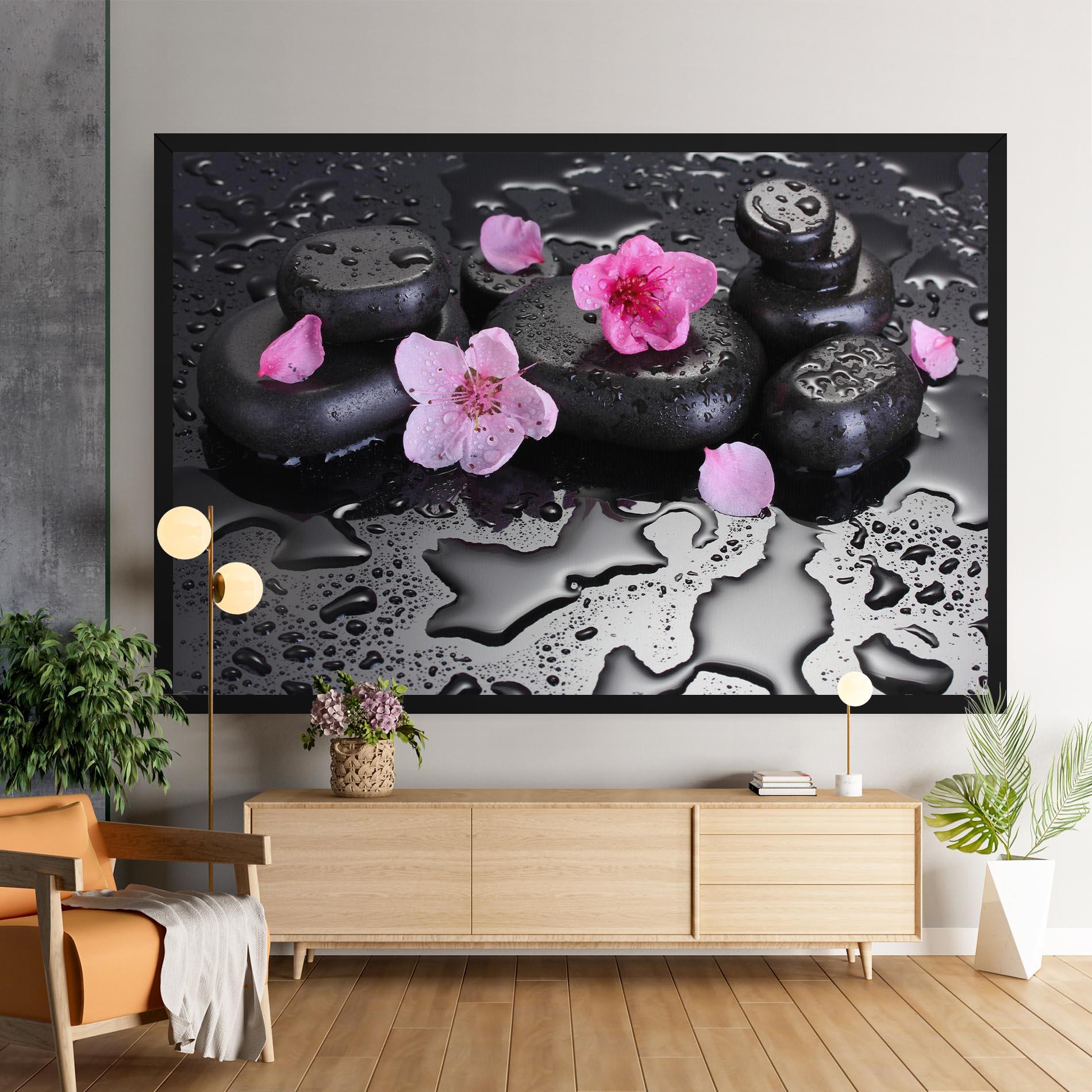 Leinwandbild Pink Flowers Stones mockup 9