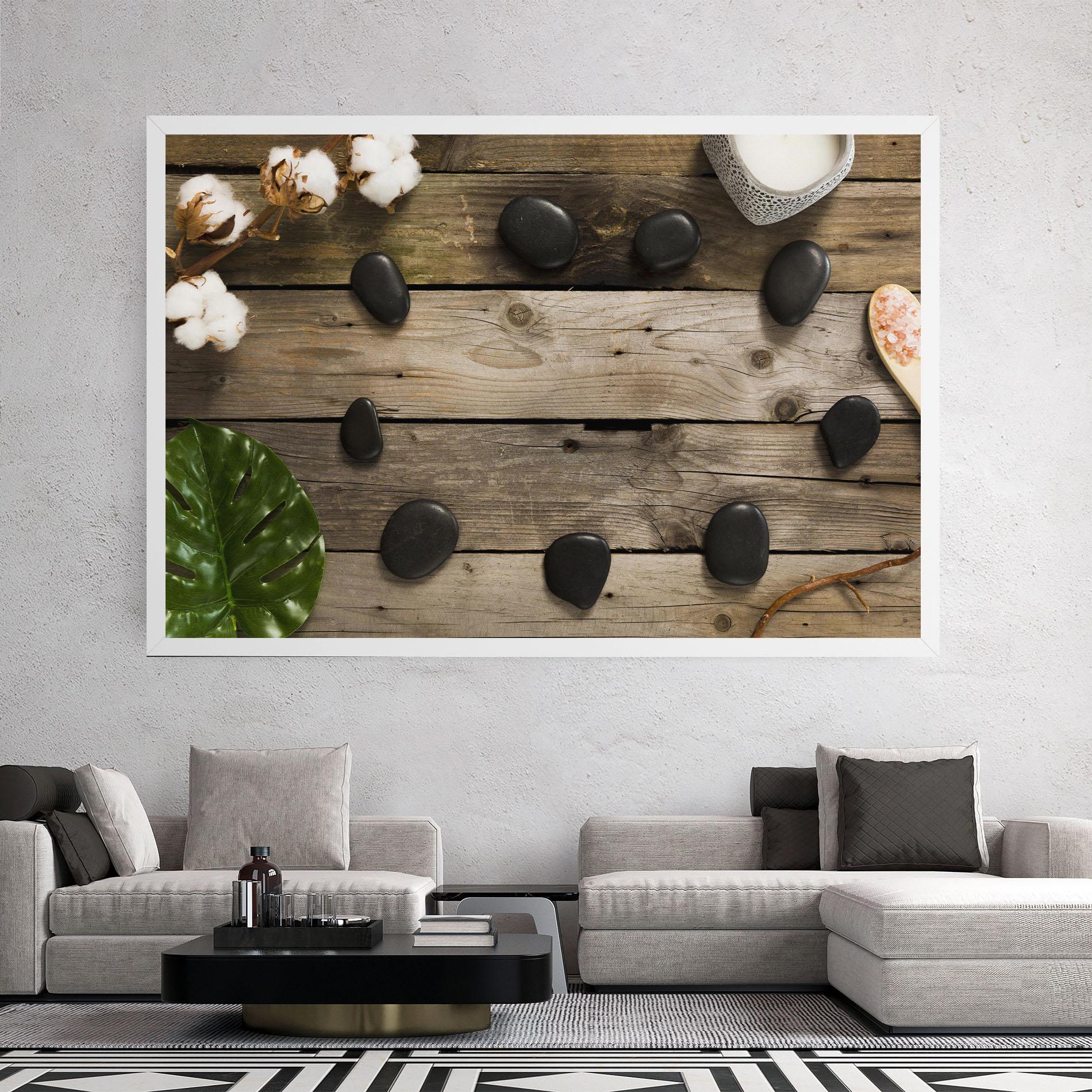 Leinwandbild Cotton Flowers Stones mockup 2