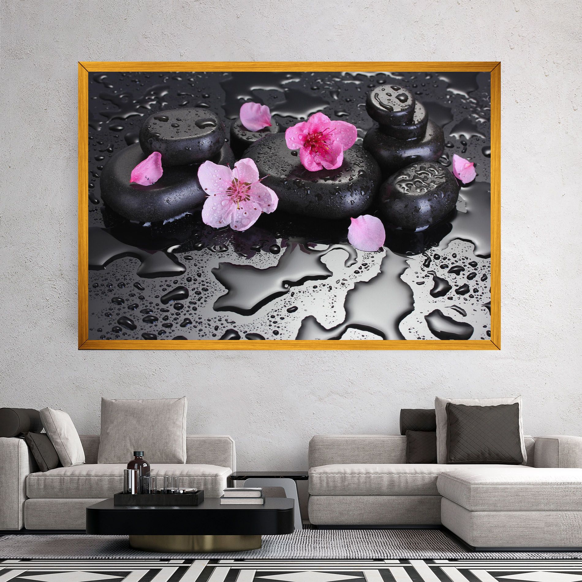 Pink Flowers Stones mockup 2
