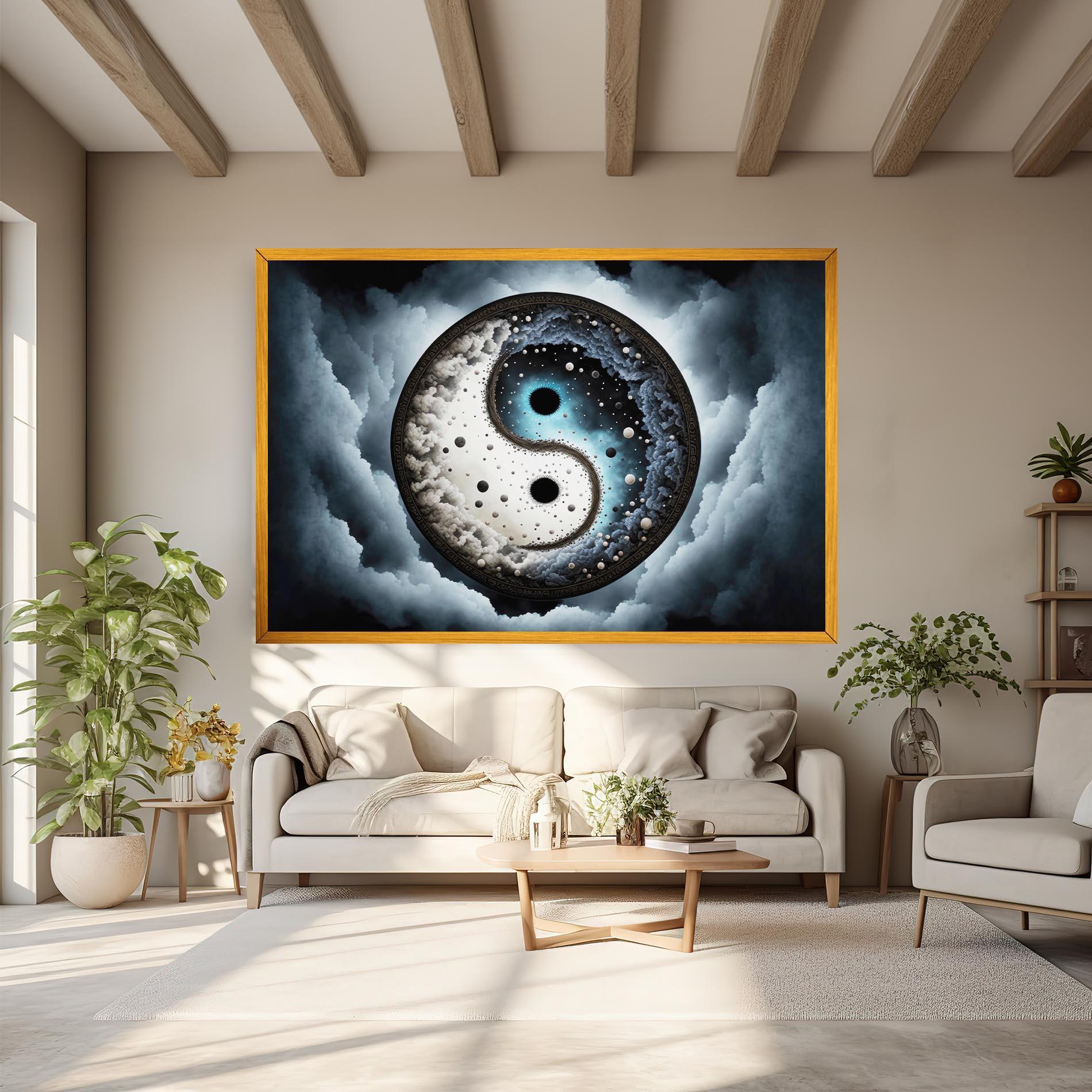 Leinwandbild Black Blue Yinyang mockup 6