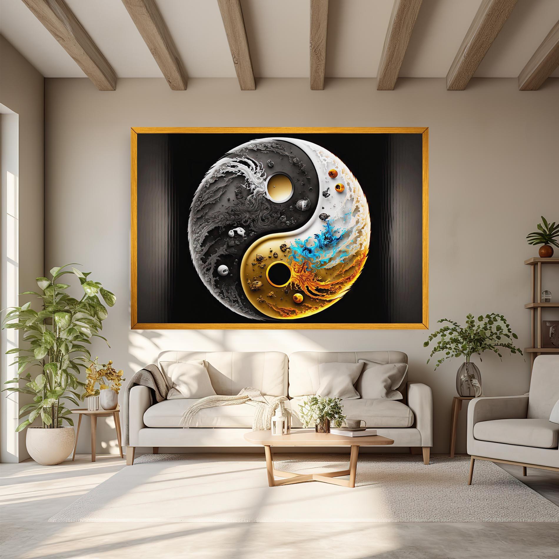 Leinwandbild Black Yellow Yinyang mockup 6