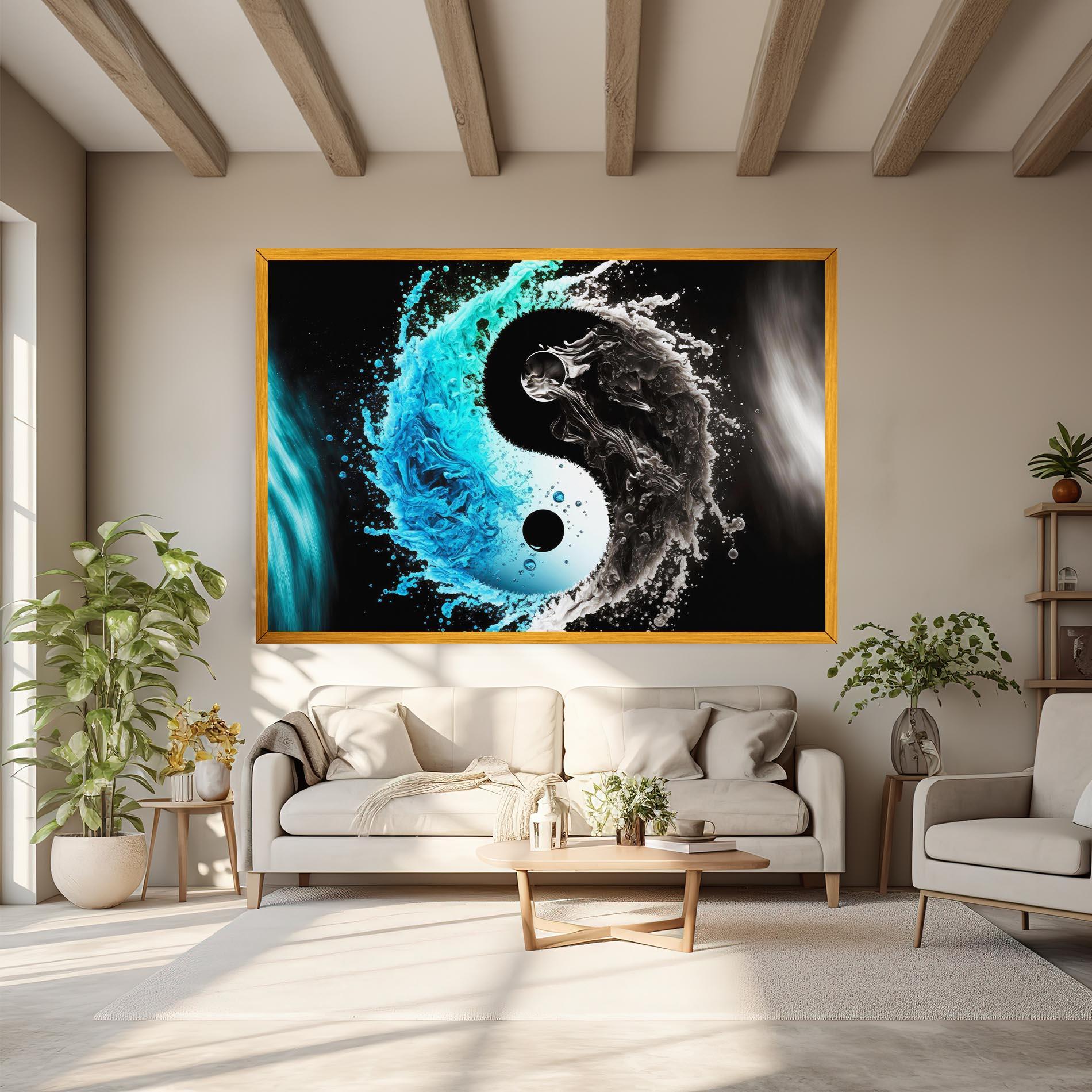 Leinwandbild Blue Black Yinyang mockup 6