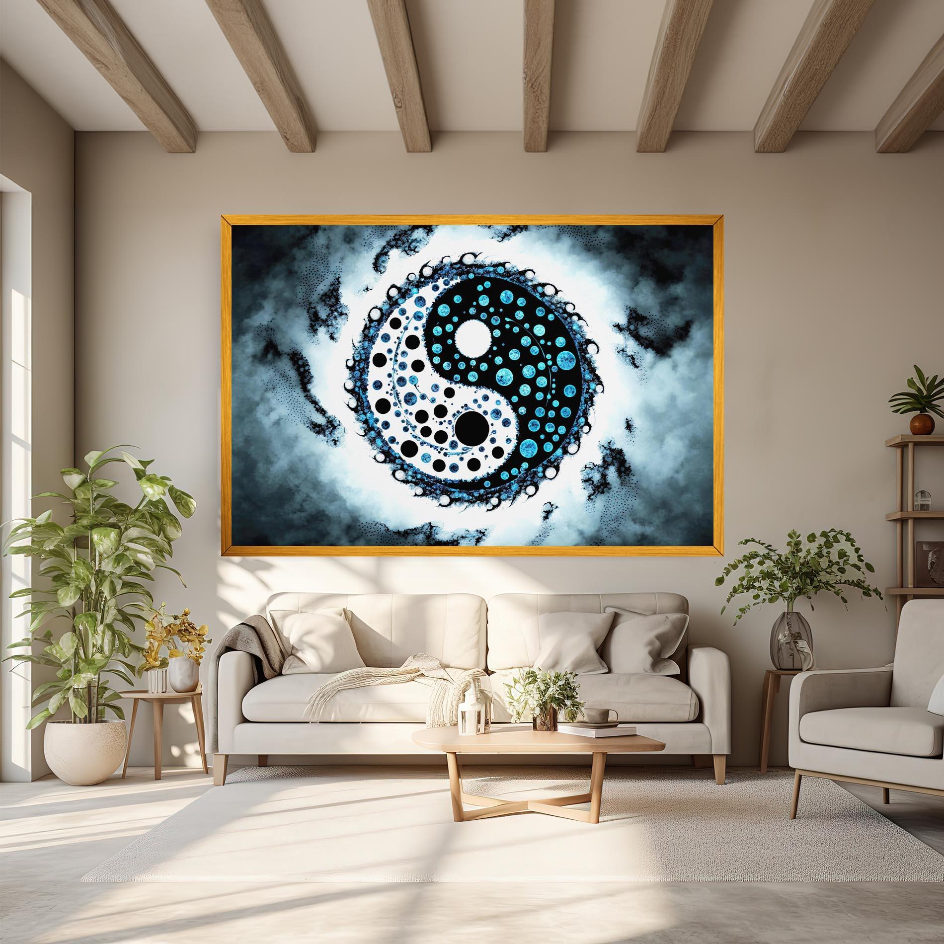 Leinwandbild Blue White Yinyang mockup 6