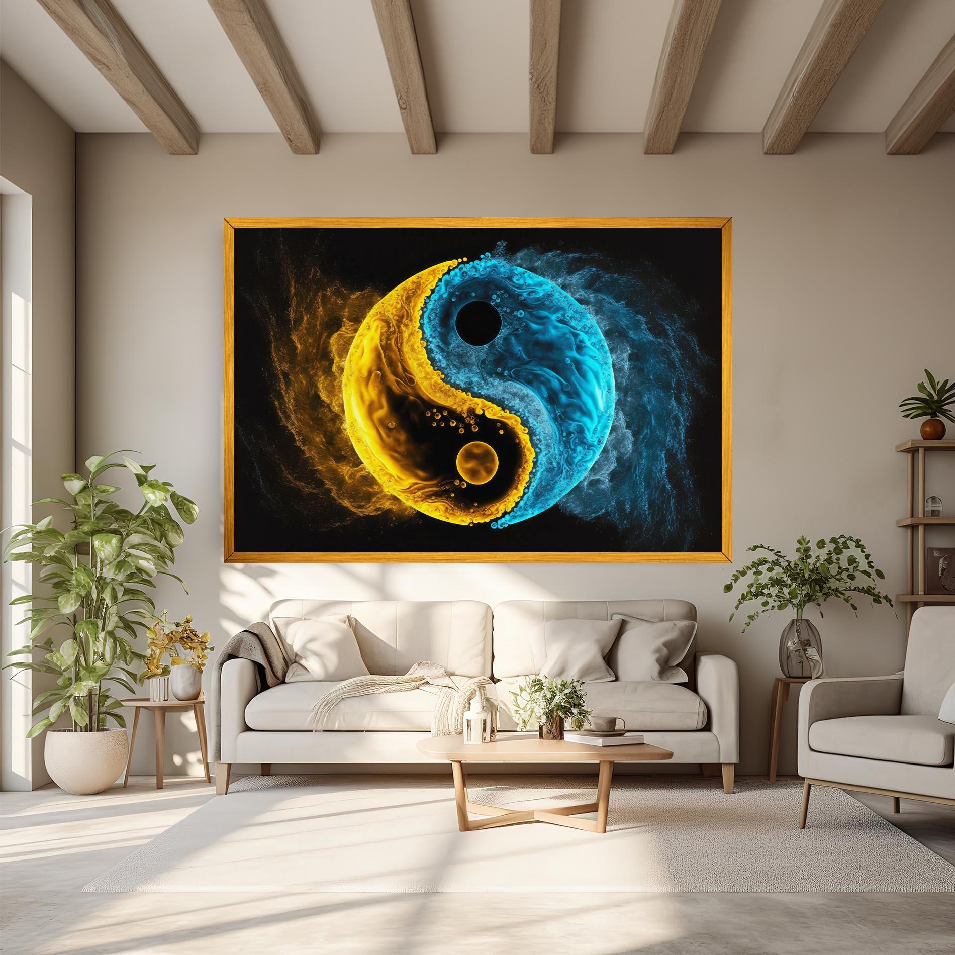 Leinwandbild Yellow Blue Yinyang mockup 6