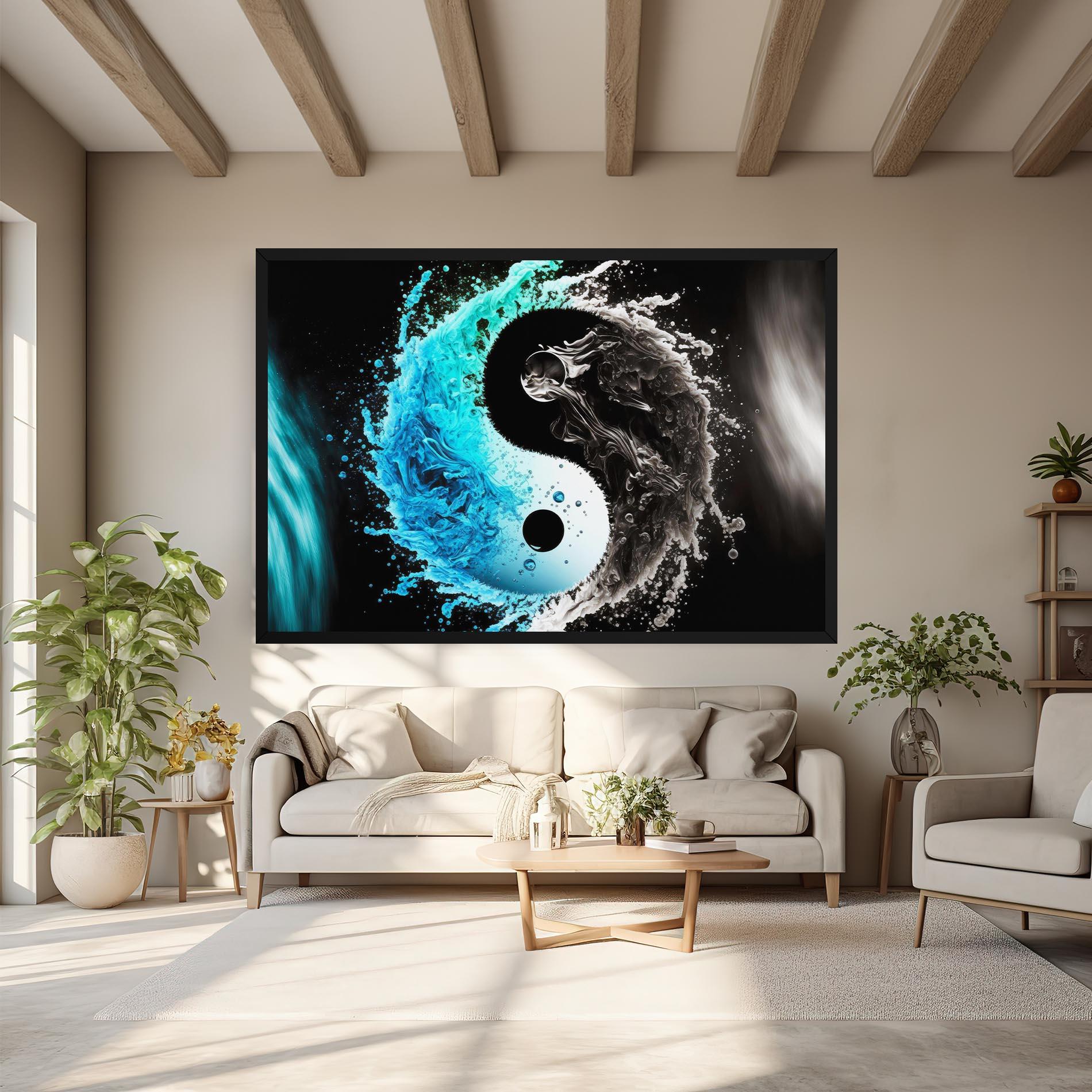 Leinwandbild Blue Black Yinyang mockup 6