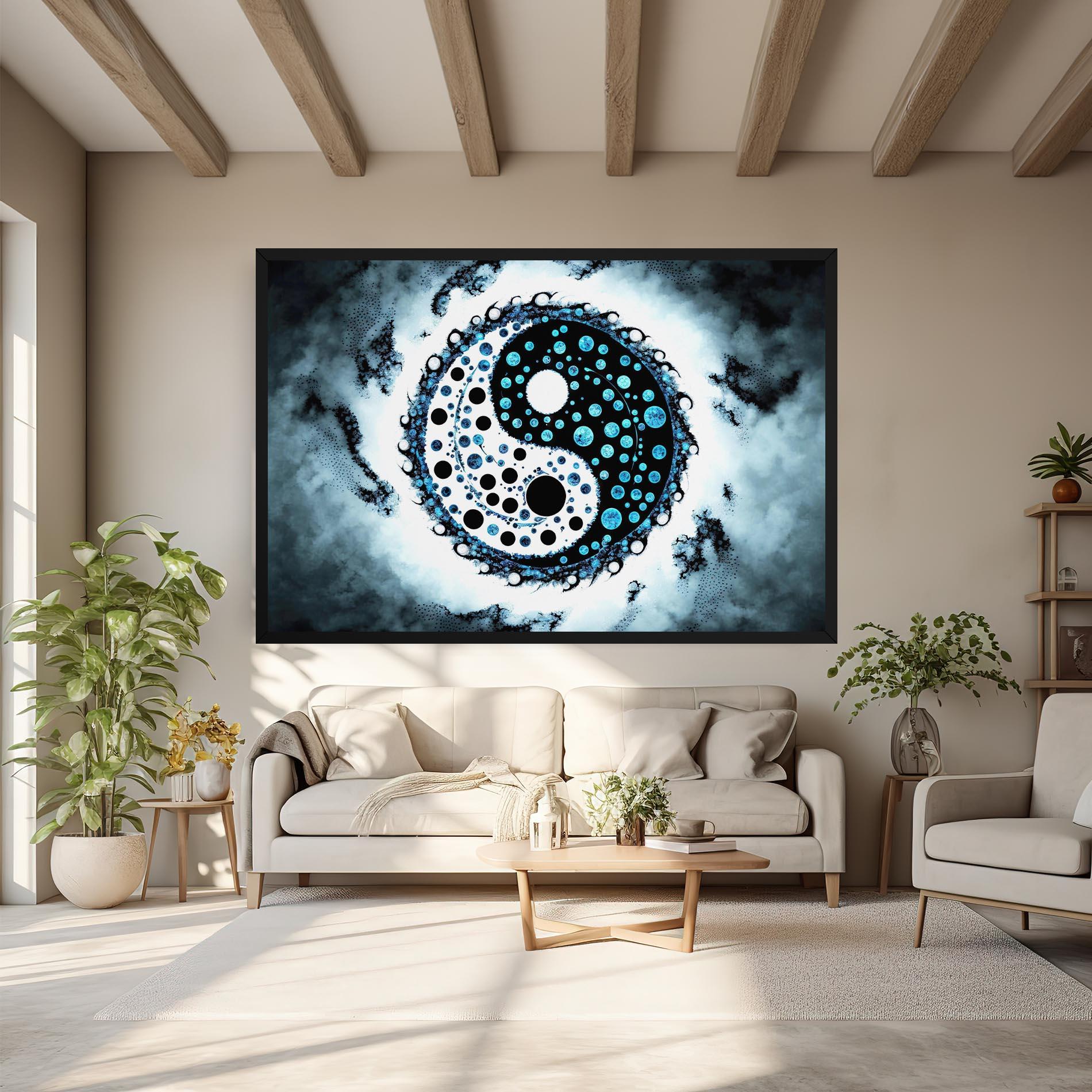 Leinwandbild Blue White Yinyang mockup 6