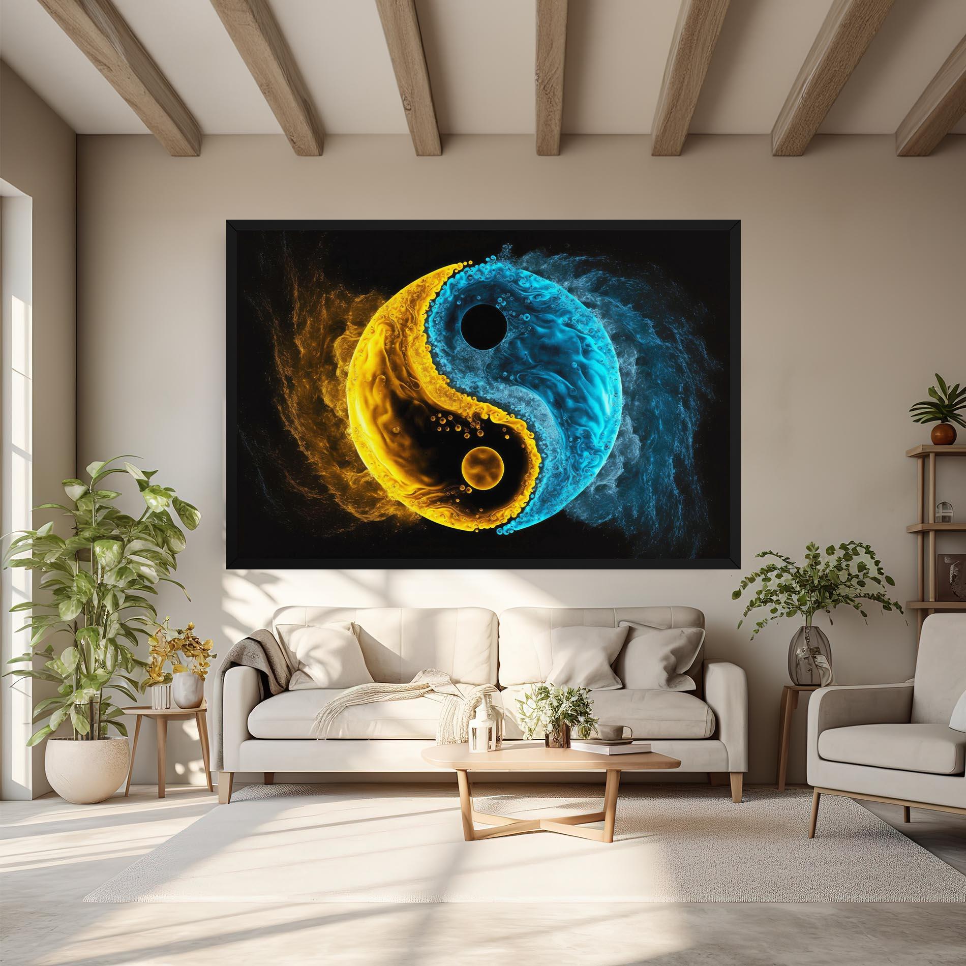 Leinwandbild Yellow Blue Yinyang mockup 6