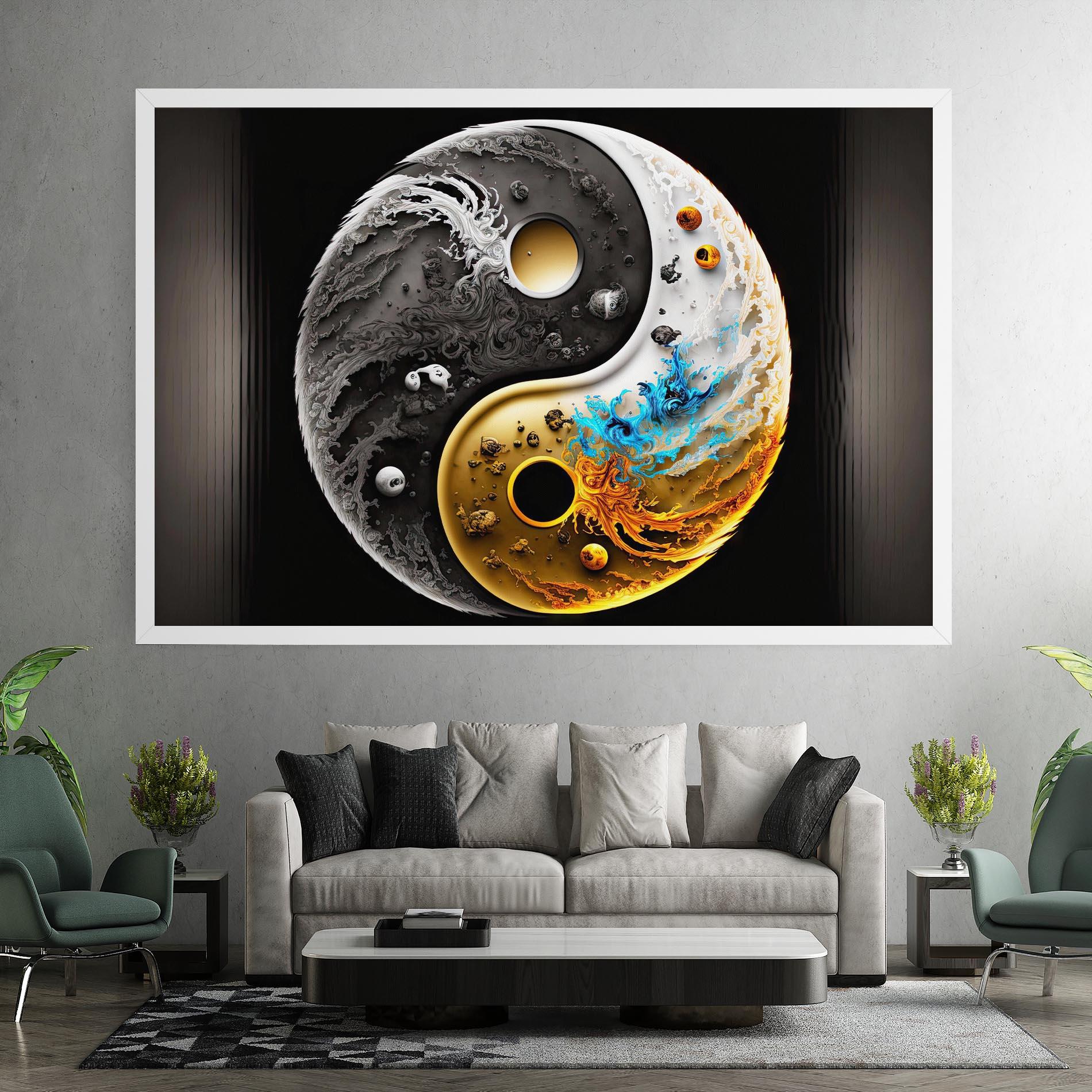 Leinwandbild Black Yellow Yinyang mockup 7