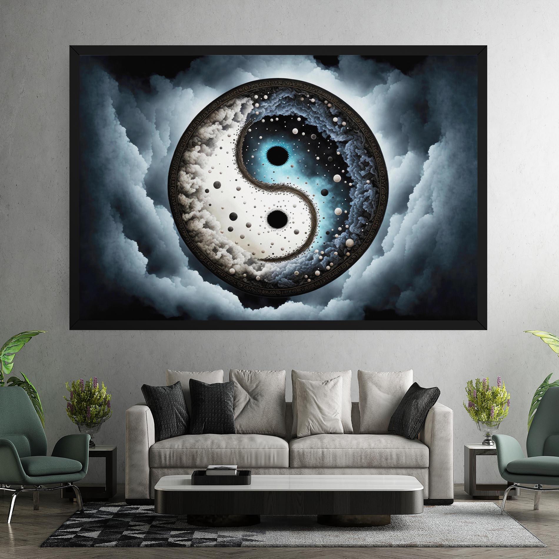 Leinwandbild Black Blue Yinyang mockup 7