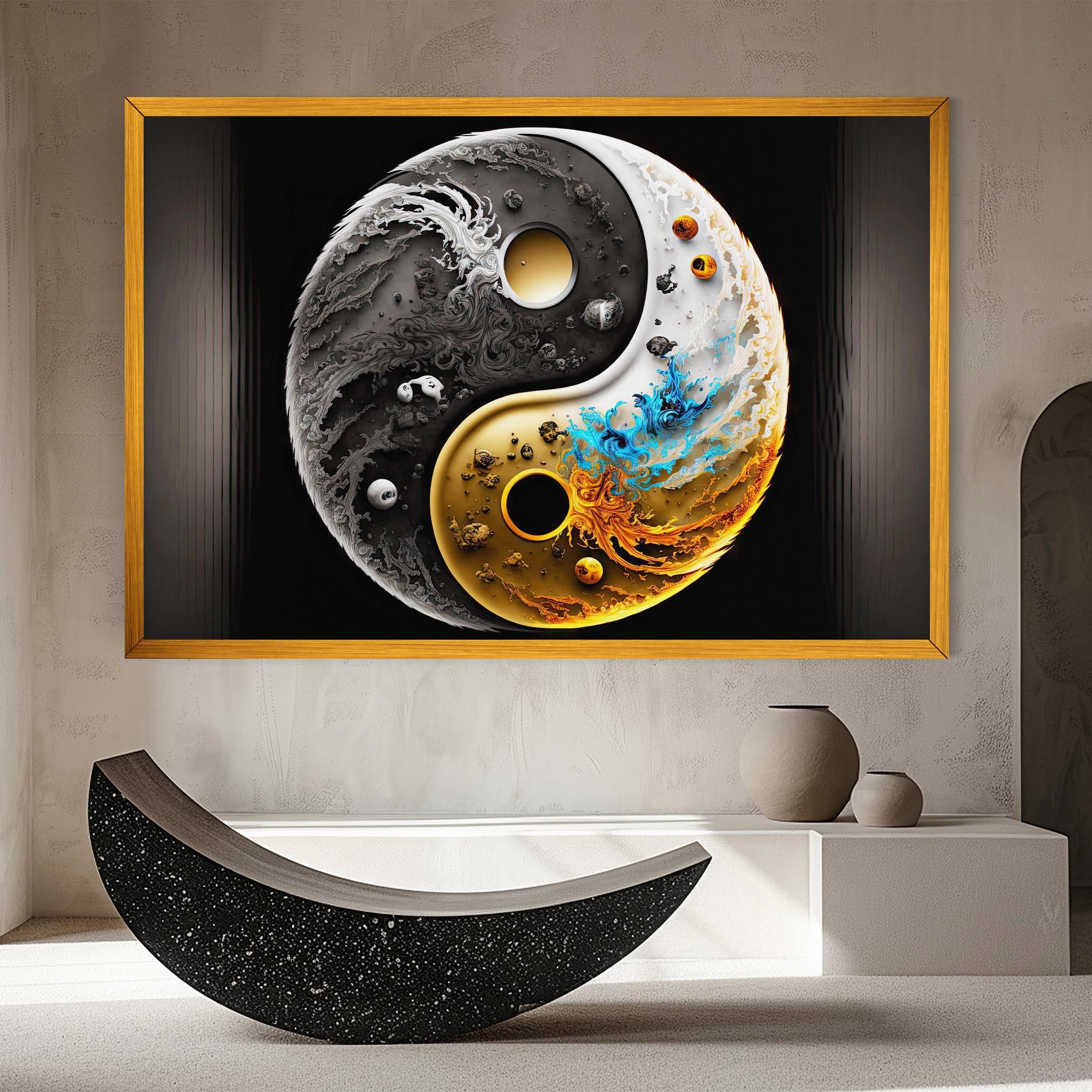 Leinwandbild Black Yellow Yinyang mockup 8