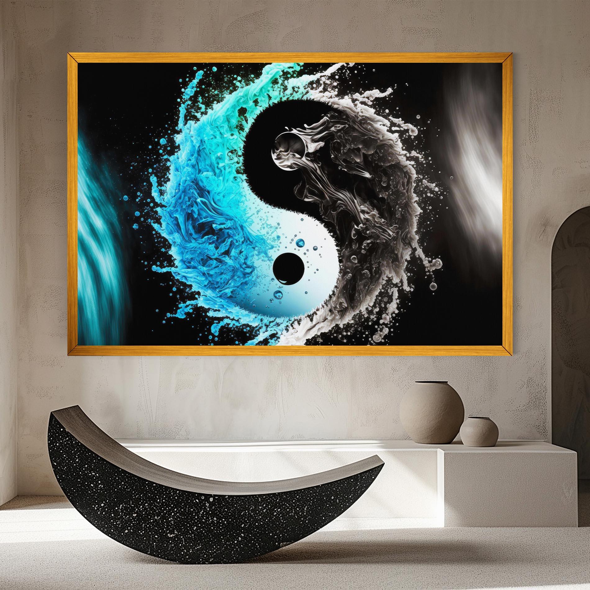 Leinwandbild Blue Black Yinyang mockup 8