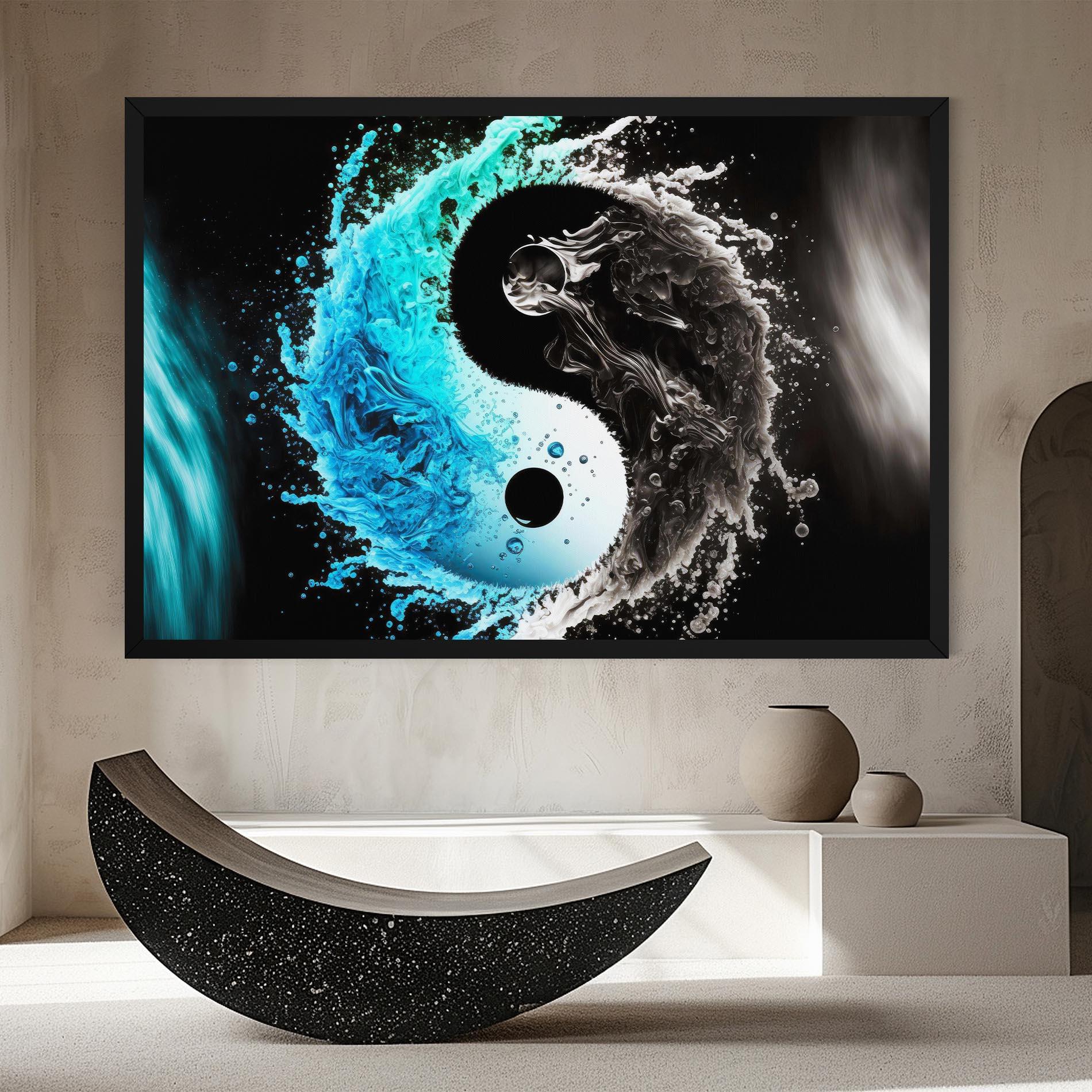 Leinwandbild Blue Black Yinyang mockup 8
