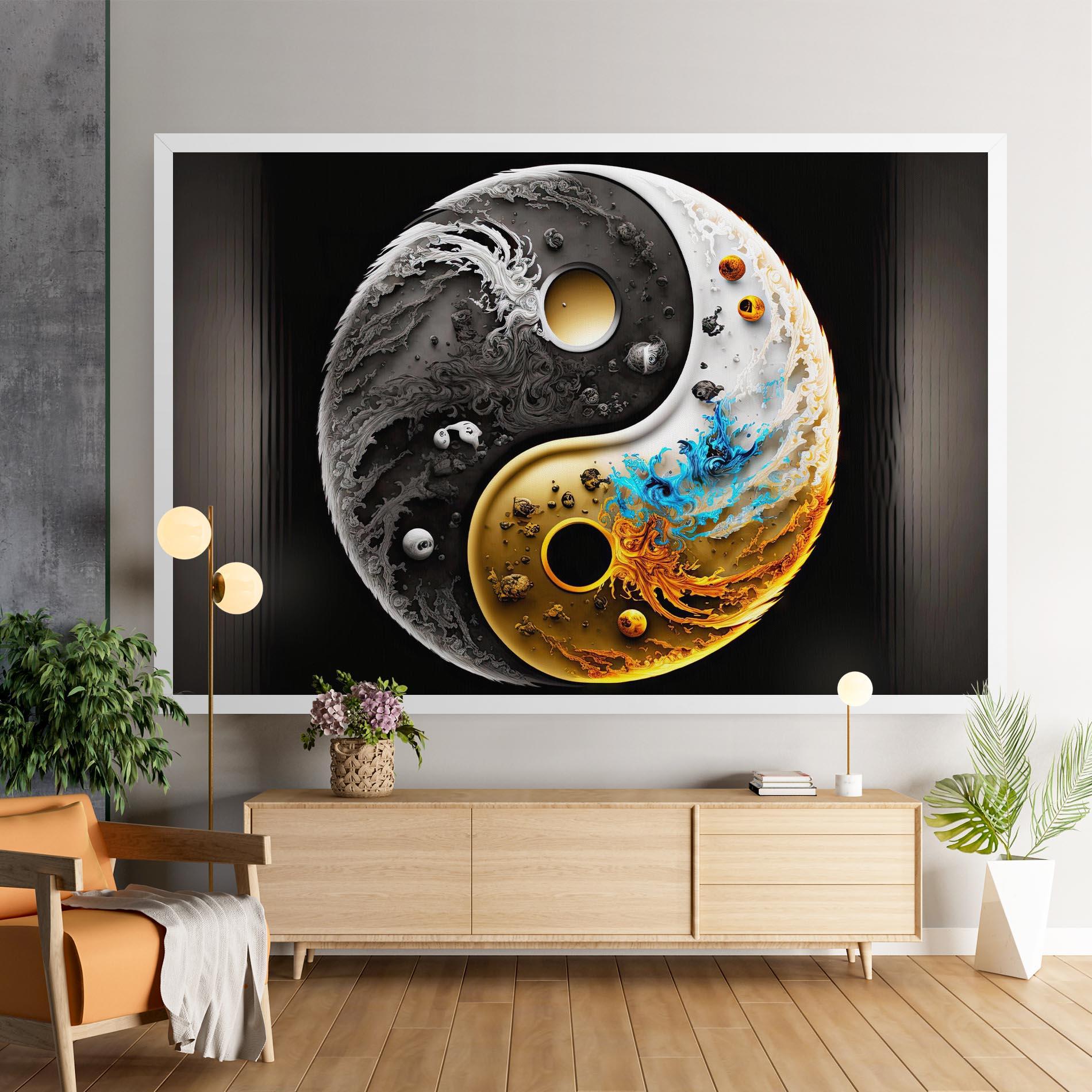 Leinwandbild Black Yellow Yinyang mockup 9