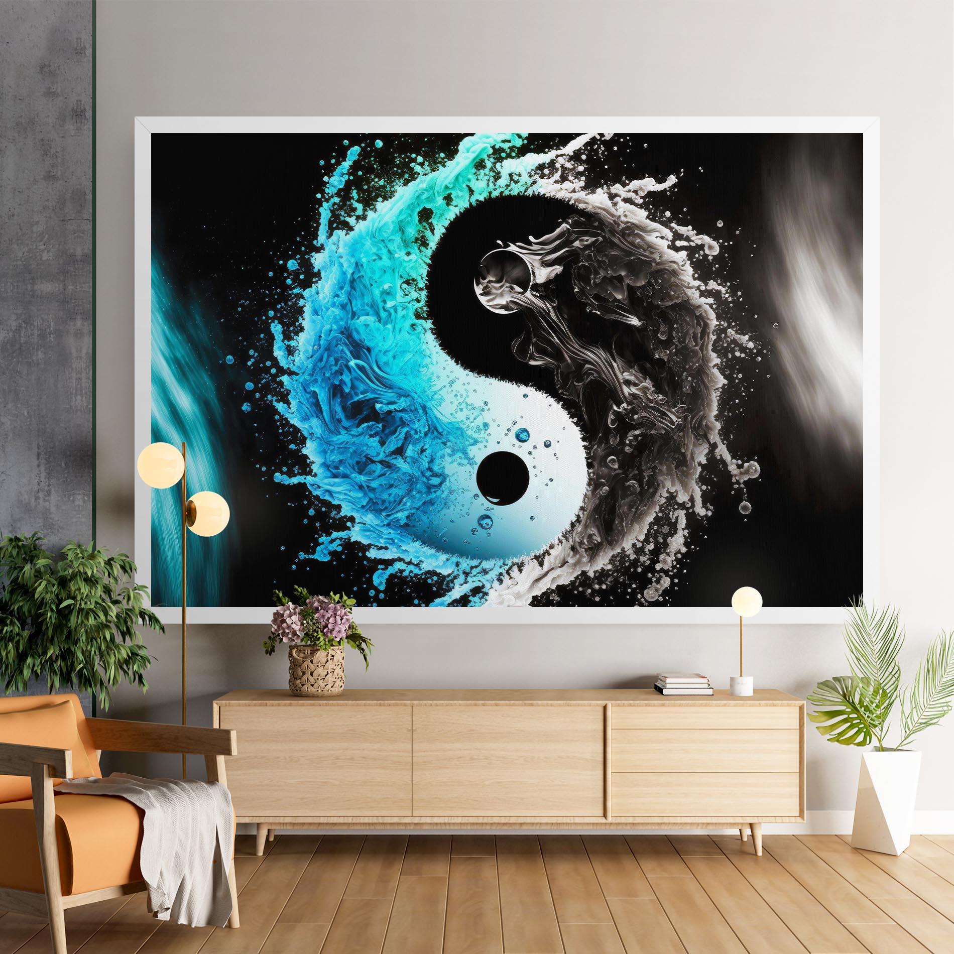 Leinwandbild Blue Black Yinyang mockup 9