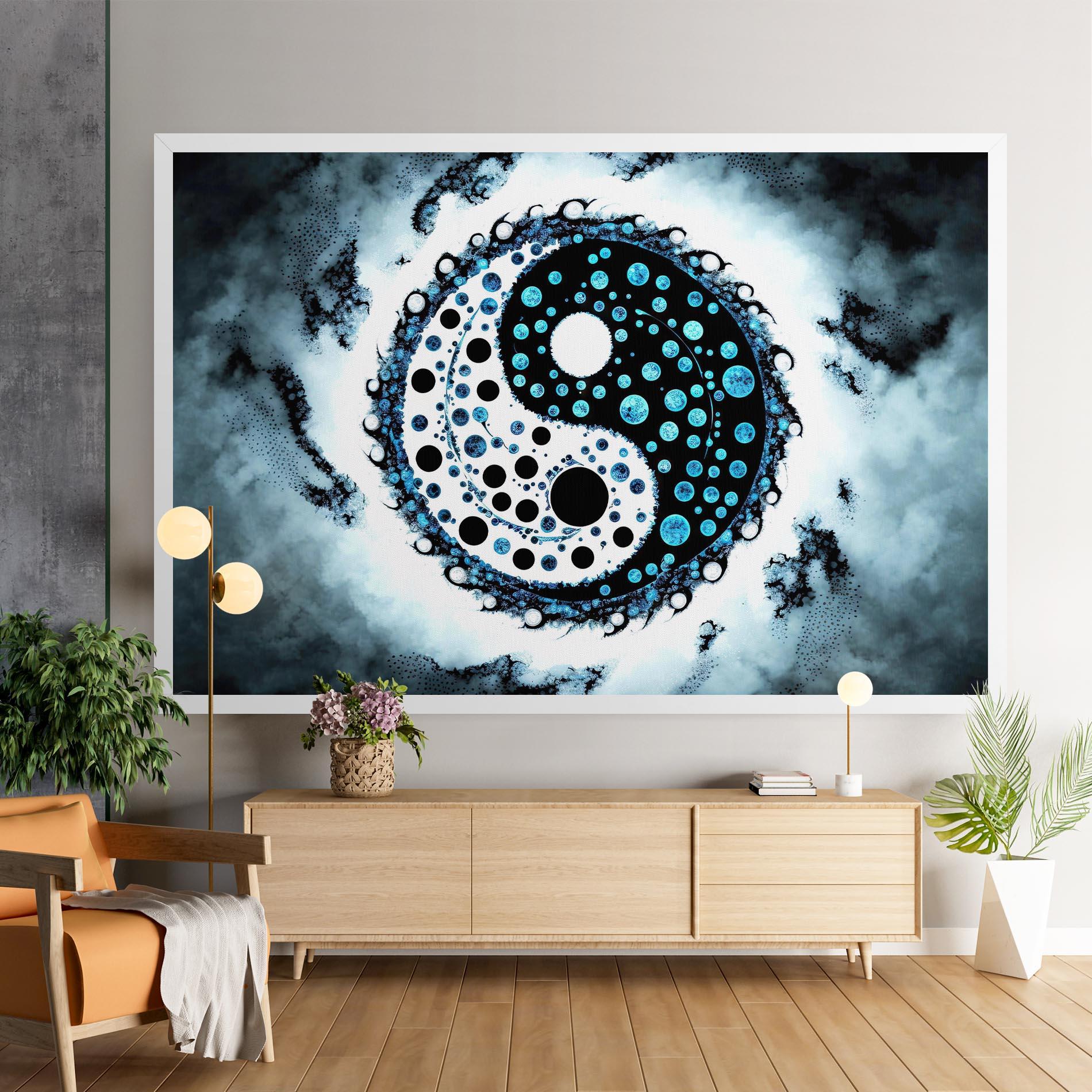 Leinwandbild Blue White Yinyang mockup 9